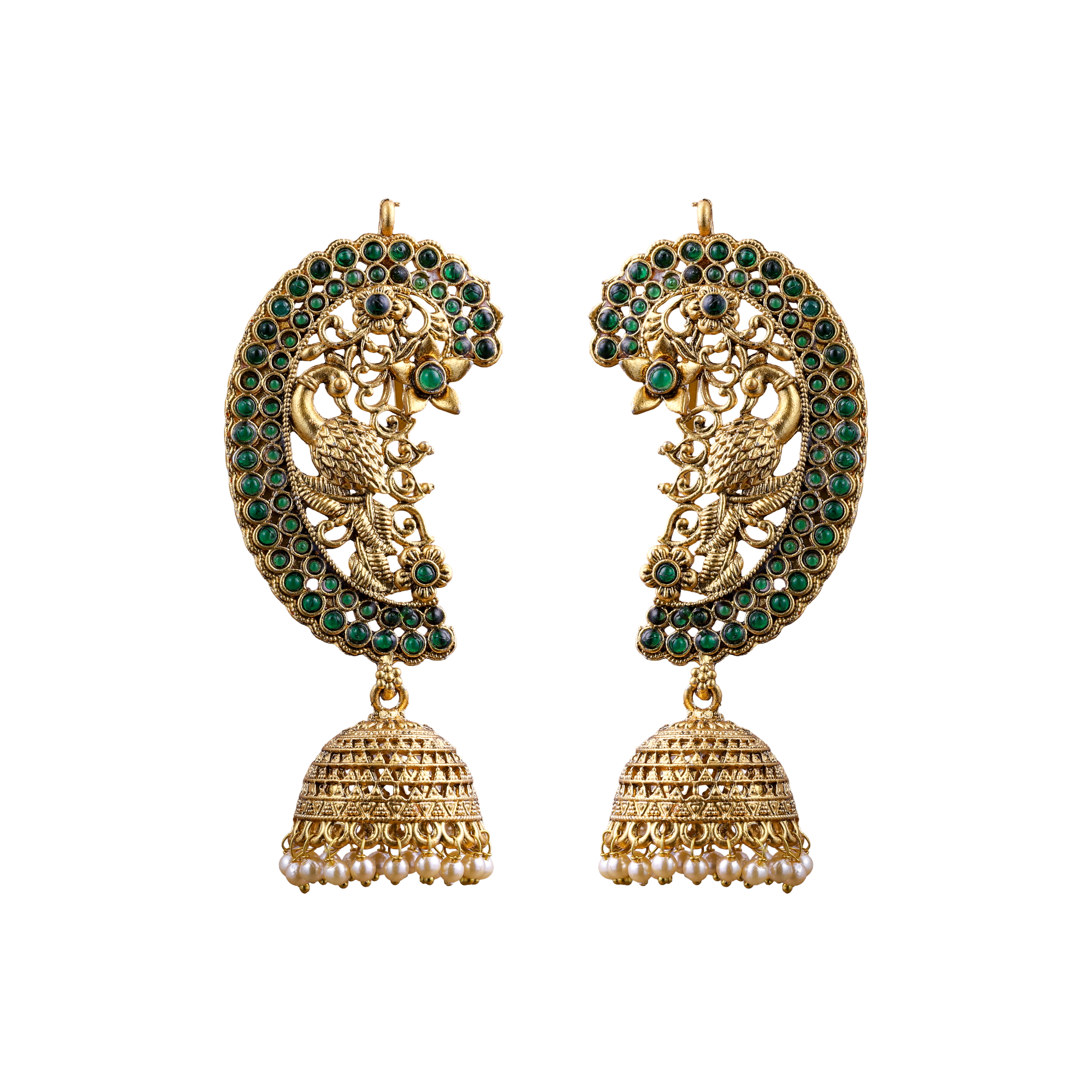 The Traditional Peacock Emerald Kalakriti emerald green Jhumkas