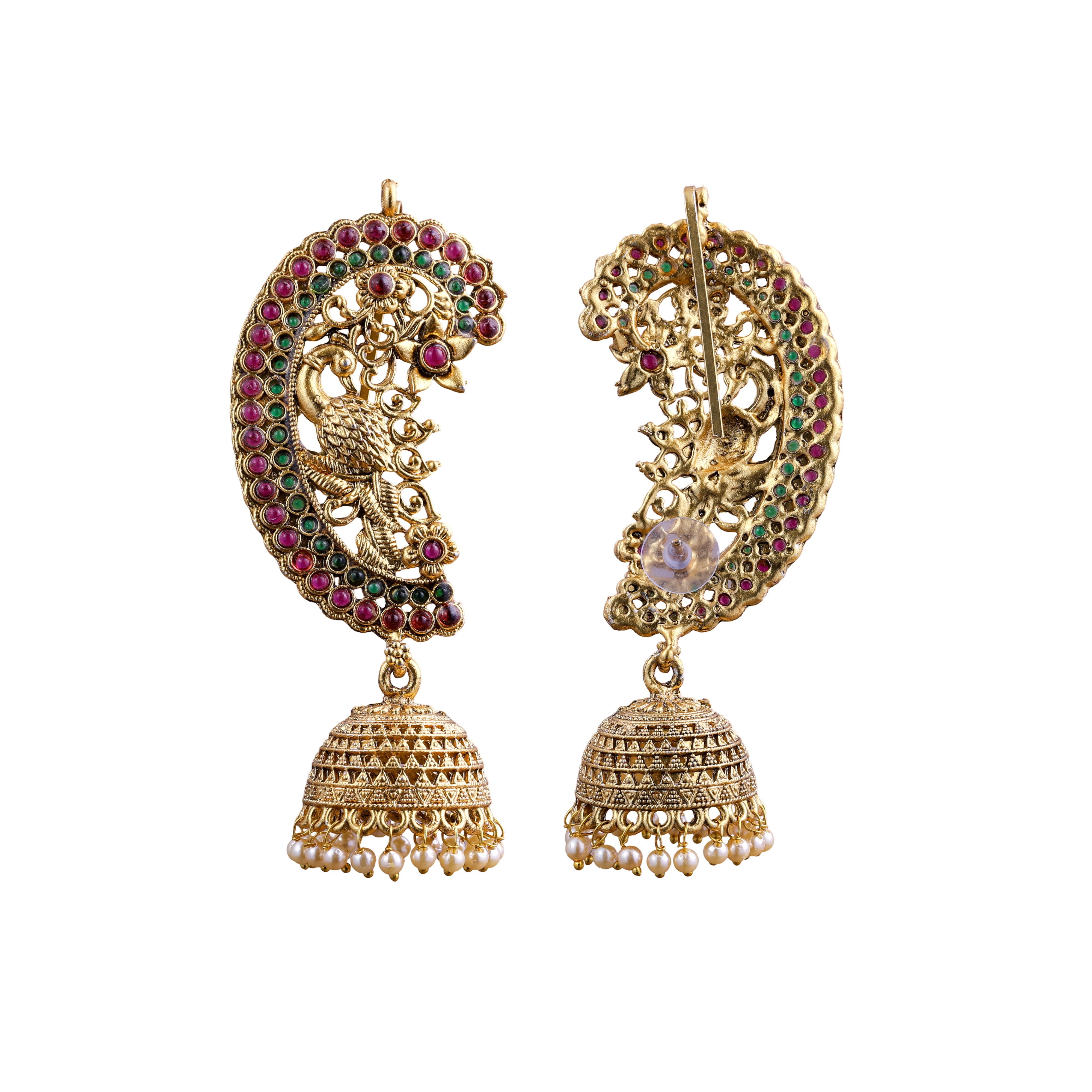 The Traditional Peacock Emerald Kalakriti red and green Jhumkas