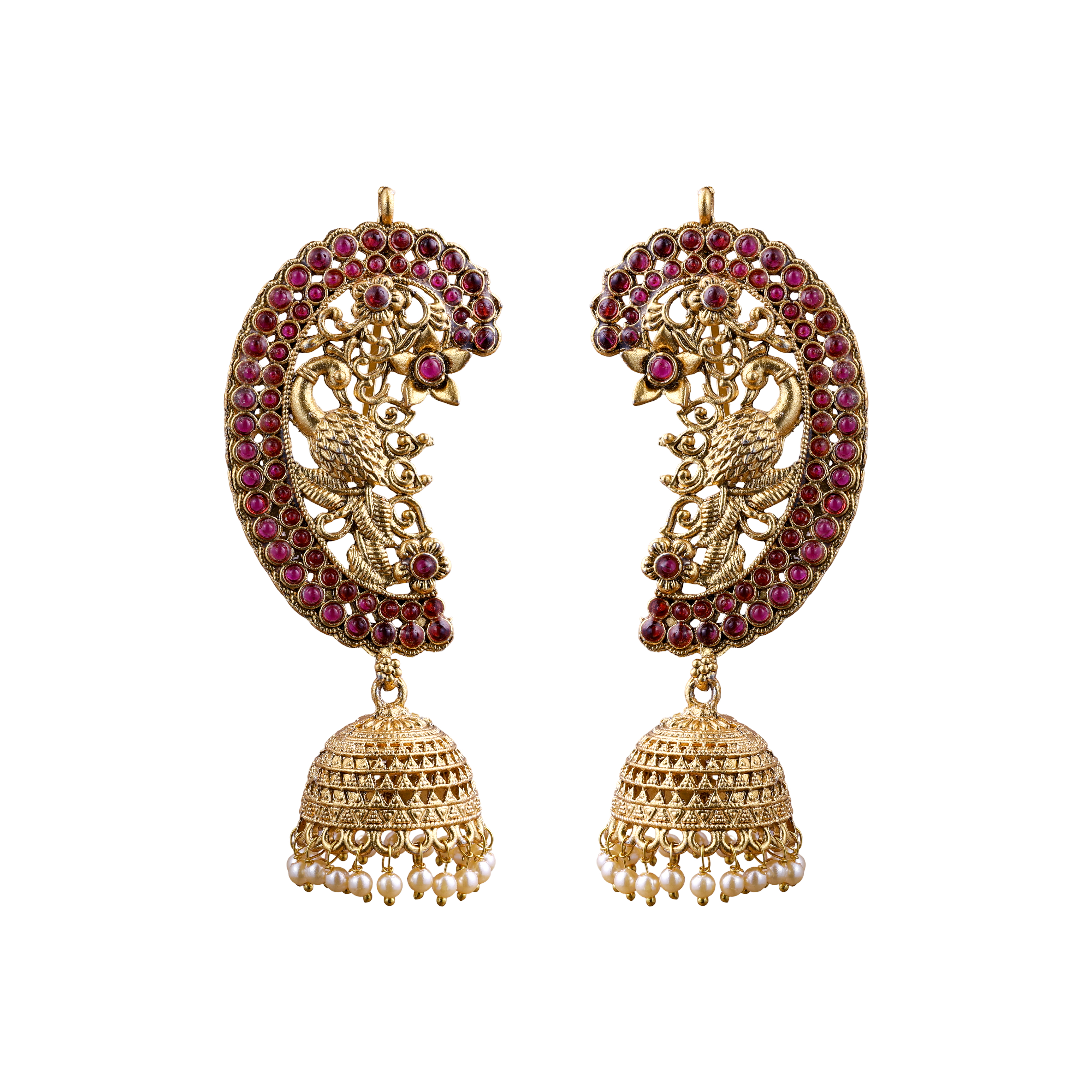 The Traditional Peacock Emerald Kalakriti red Jhumkas