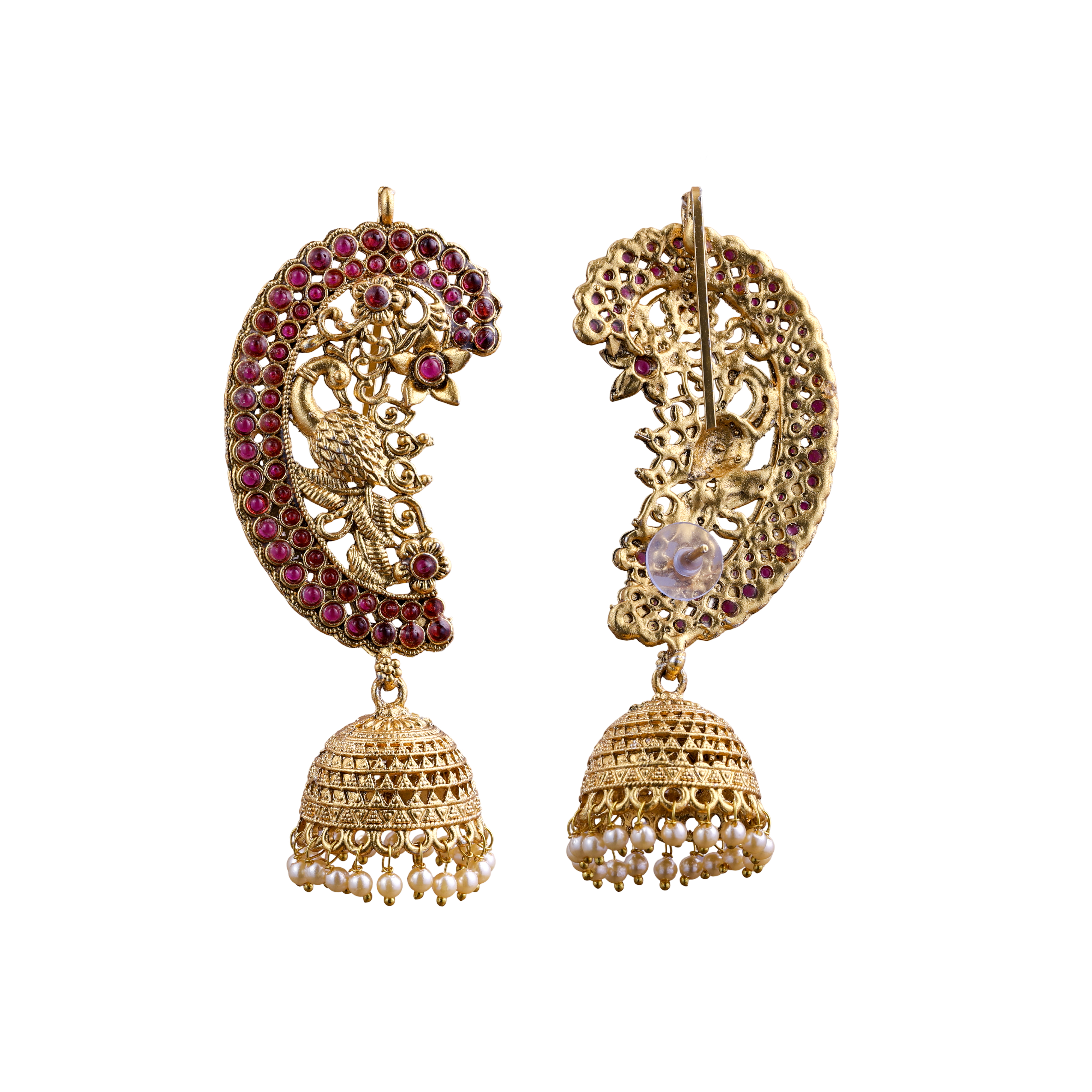 The Traditional Peacock Emerald Kalakriti red Jhumkas