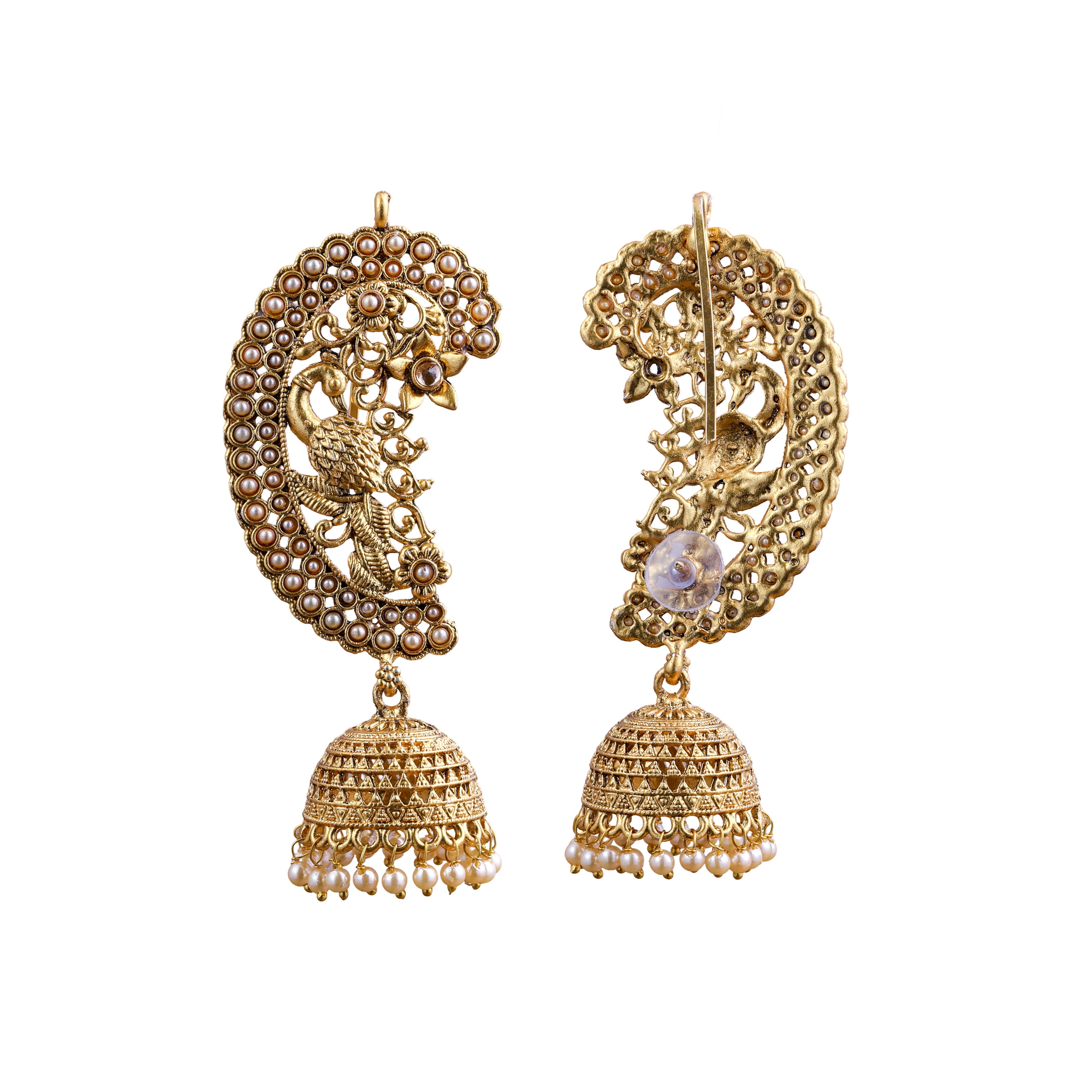 The Traditional Peacock Emerald Kalakriti White Jhumkas