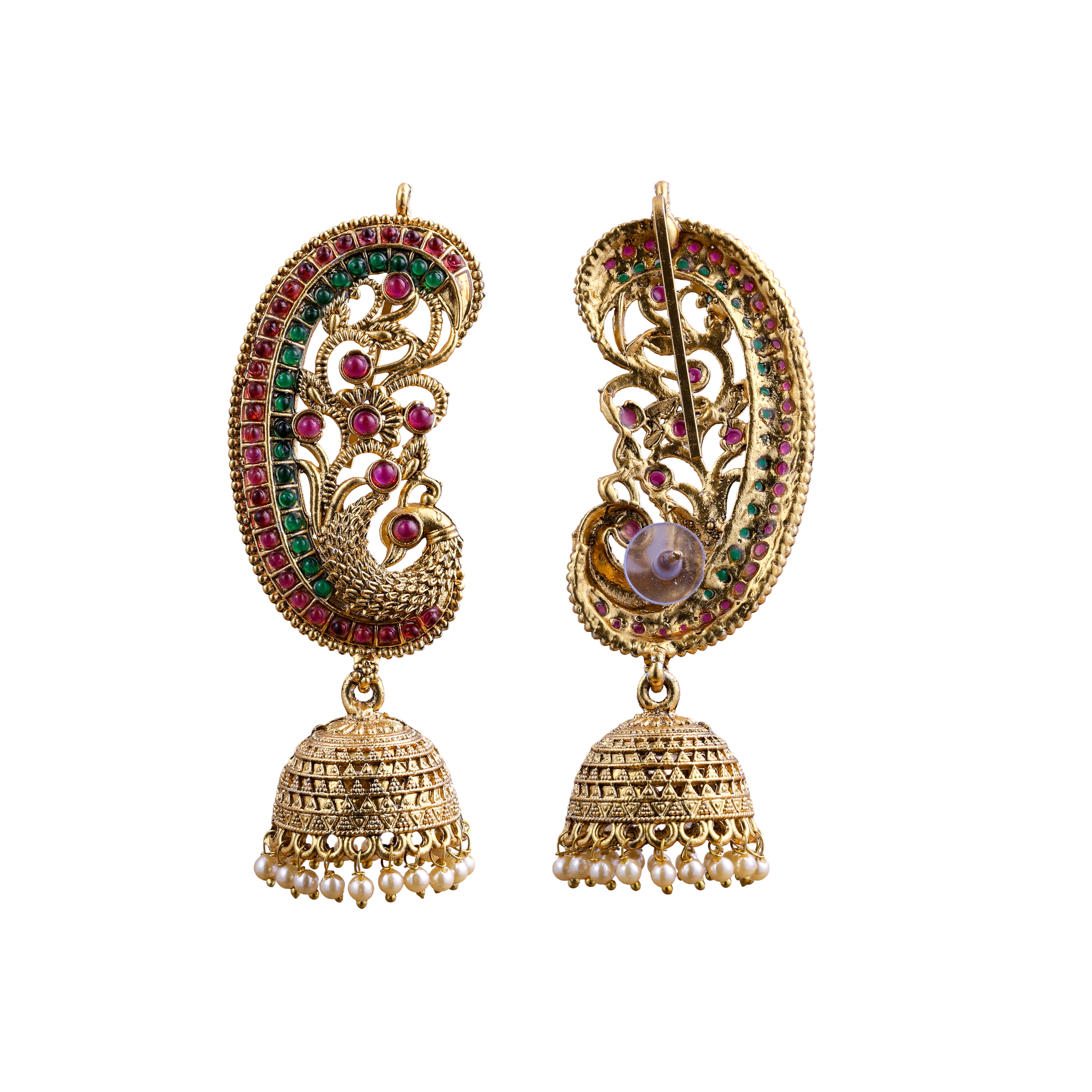 Traditional Gold earcuff jhumka multicolor earrings