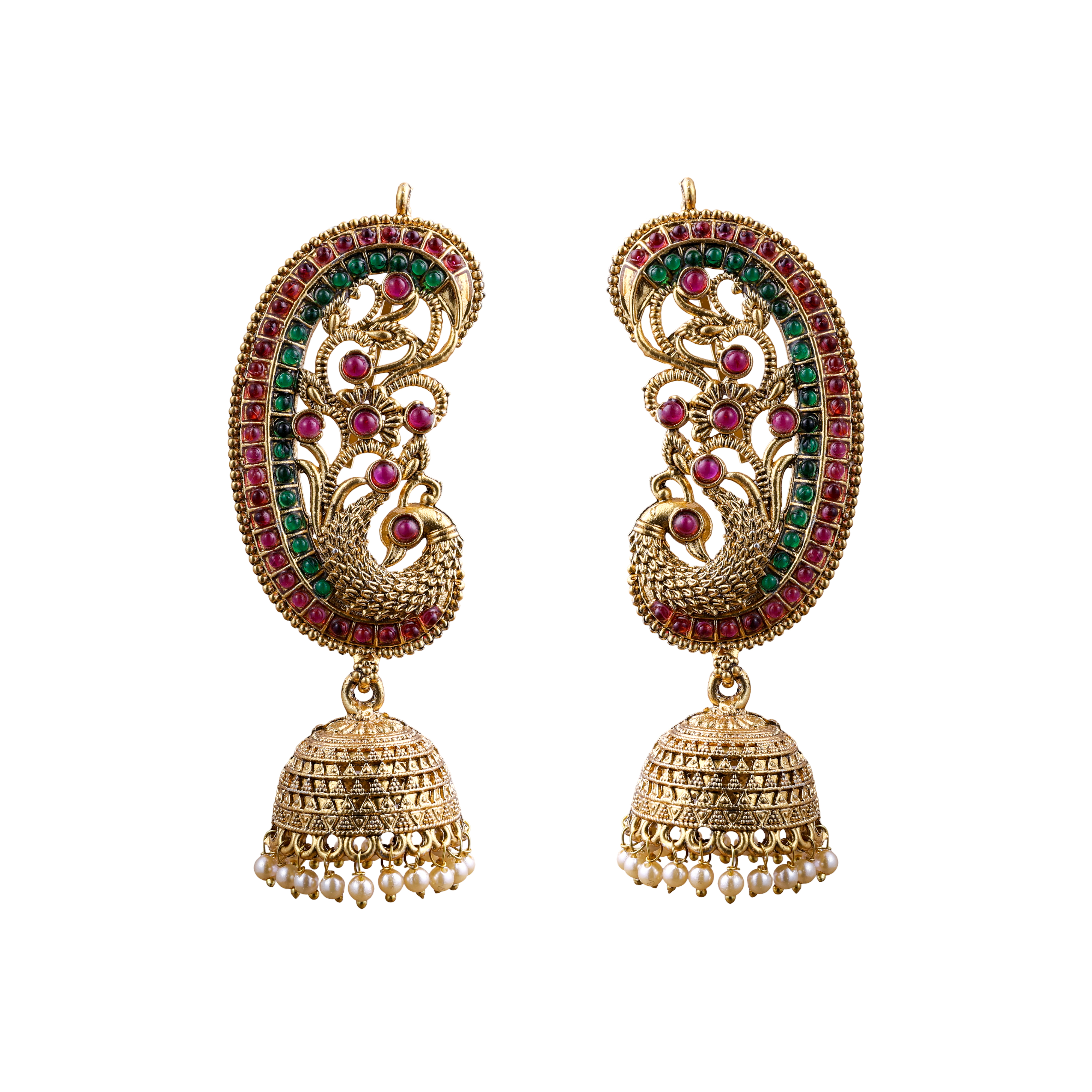 Traditional Gold earcuff jhumka multicolor earrings