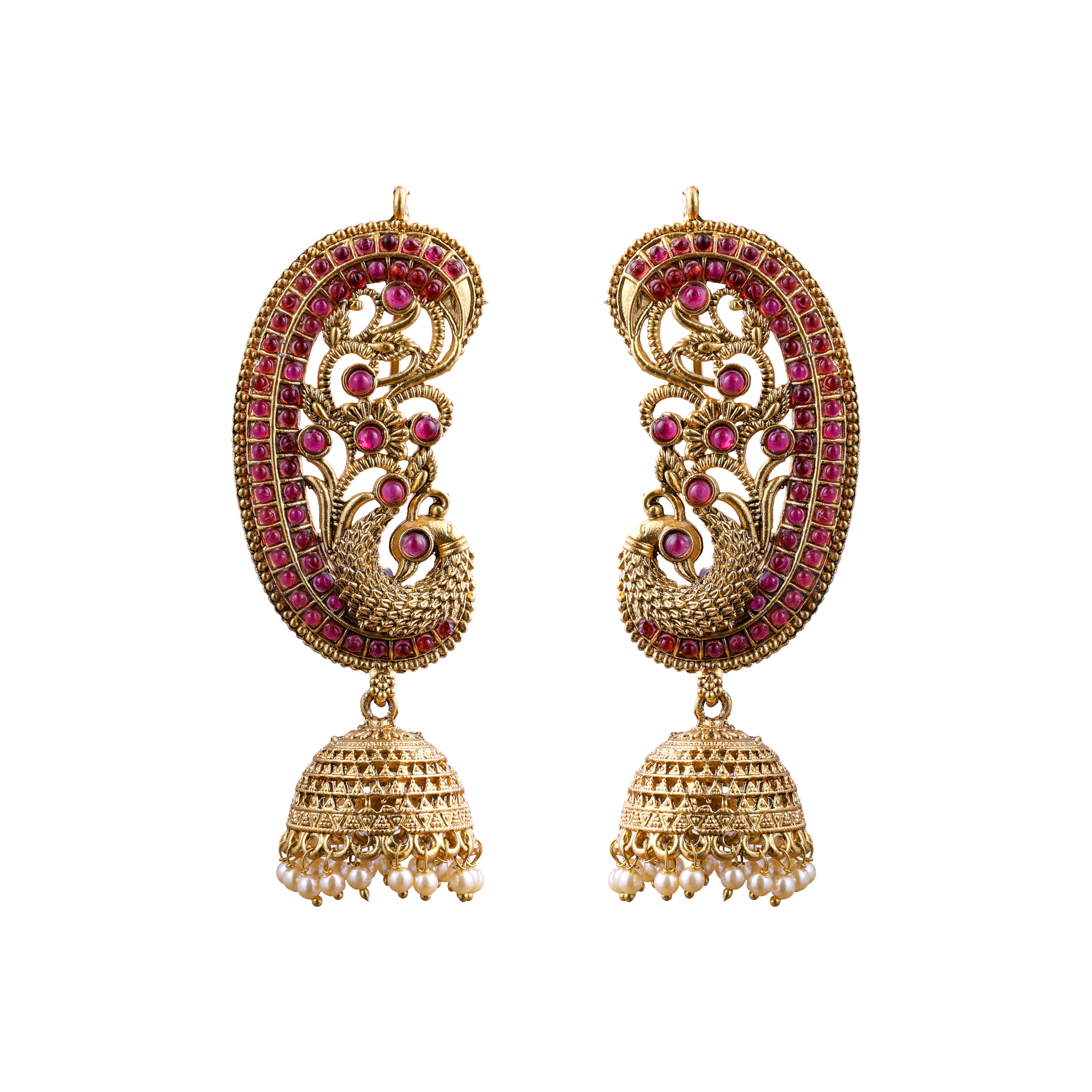 Traditional Gold earcuff jhumka red earrings
