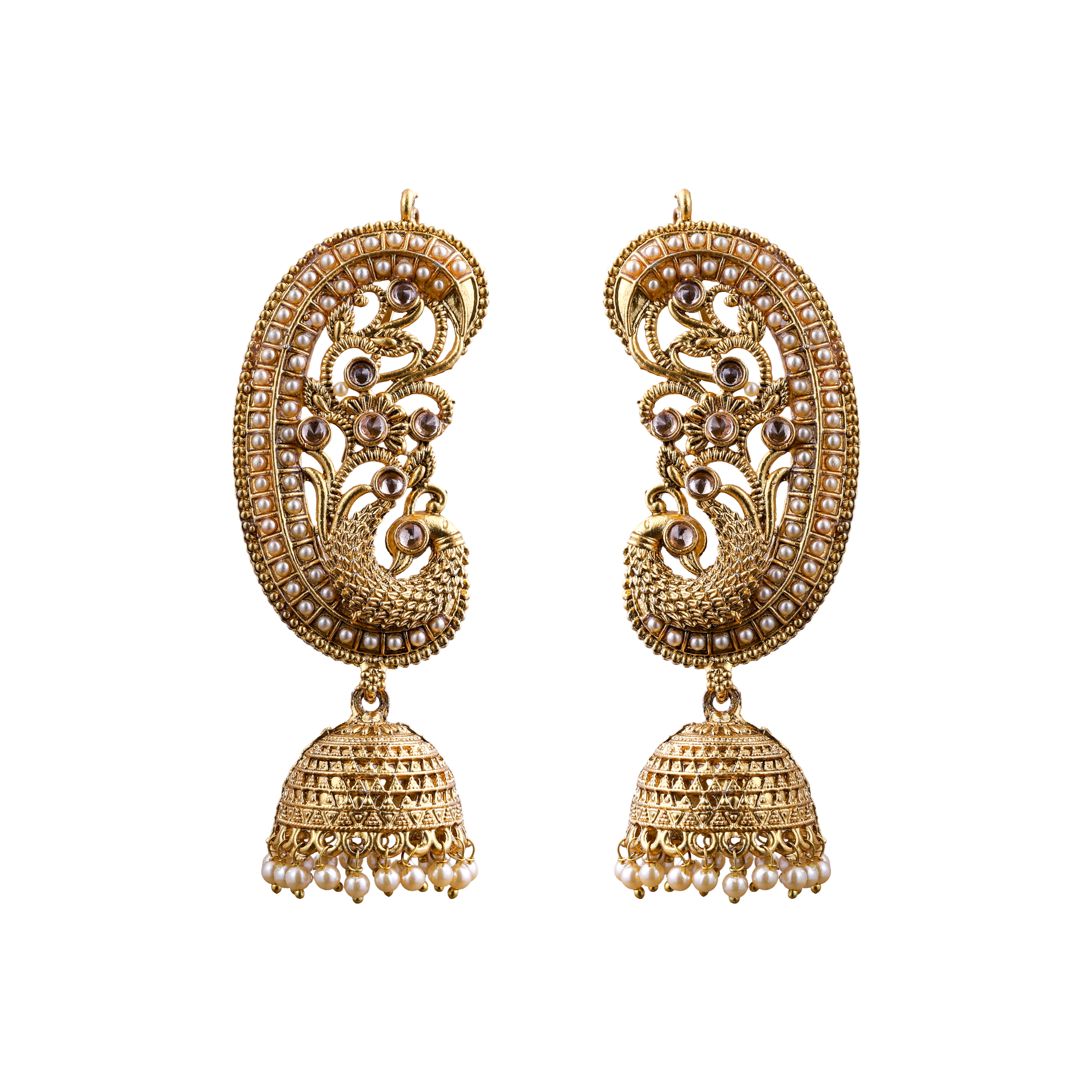 Traditional Gold earcuff jhumka White earrings