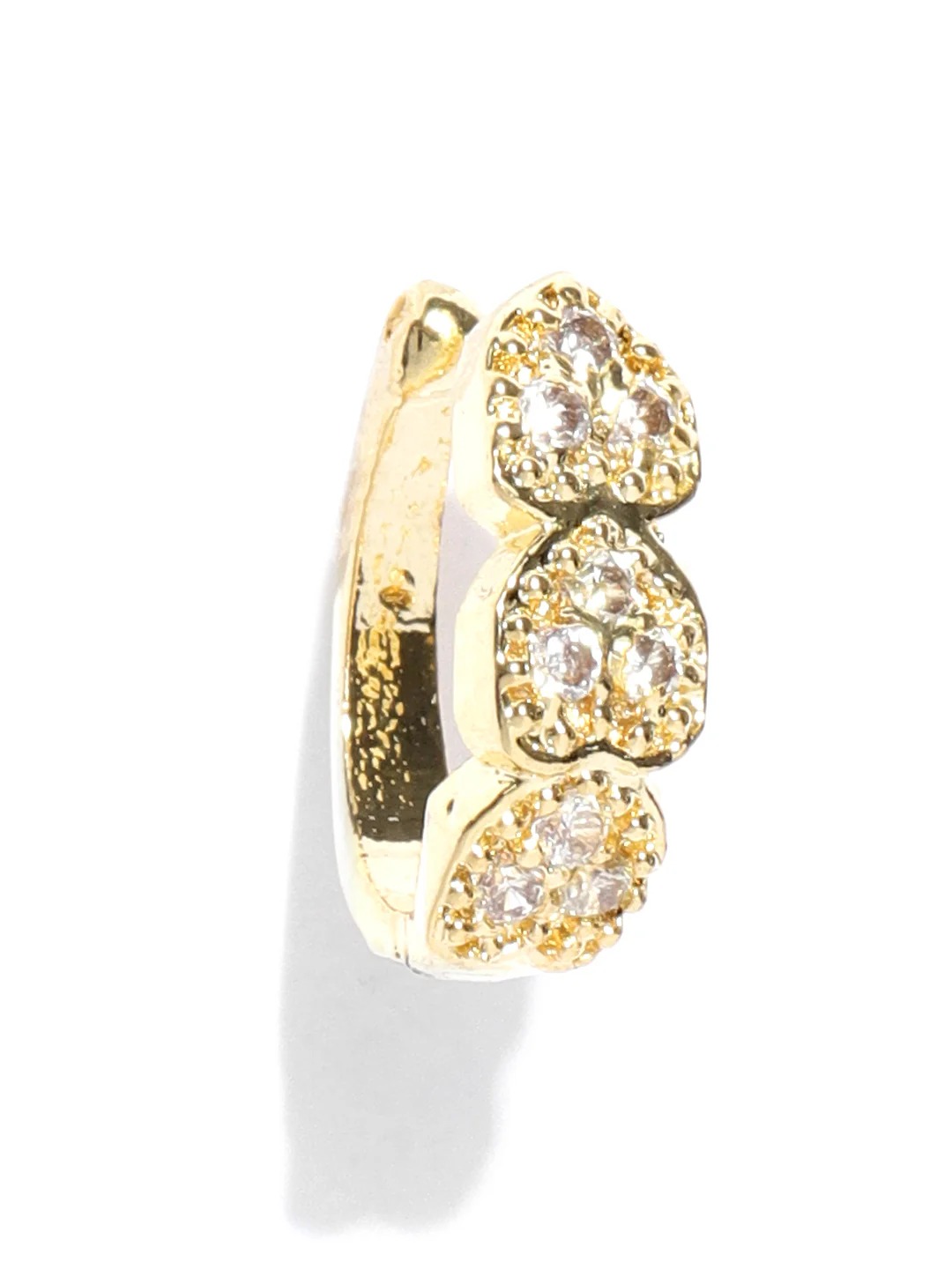 Triple Heart CZ Clip-On Nosepin – Gold Plated Non-Piercing Pressing Nath for Women
