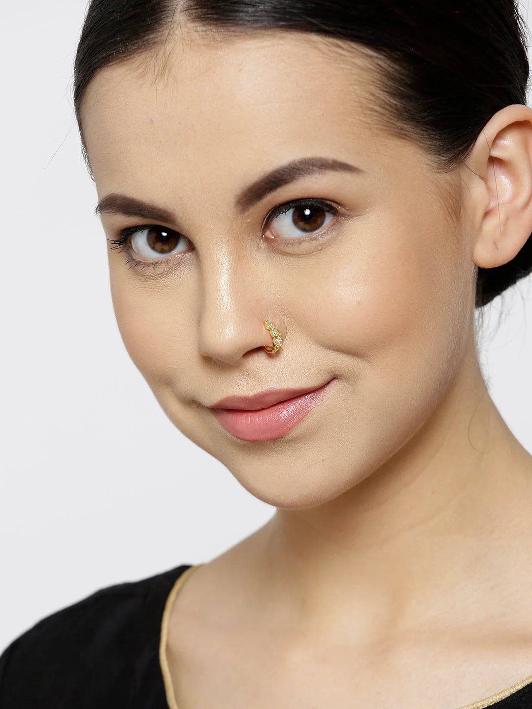 Triple Heart CZ Clip-On Nosepin – Gold Plated Non-Piercing Pressing Nath for Women