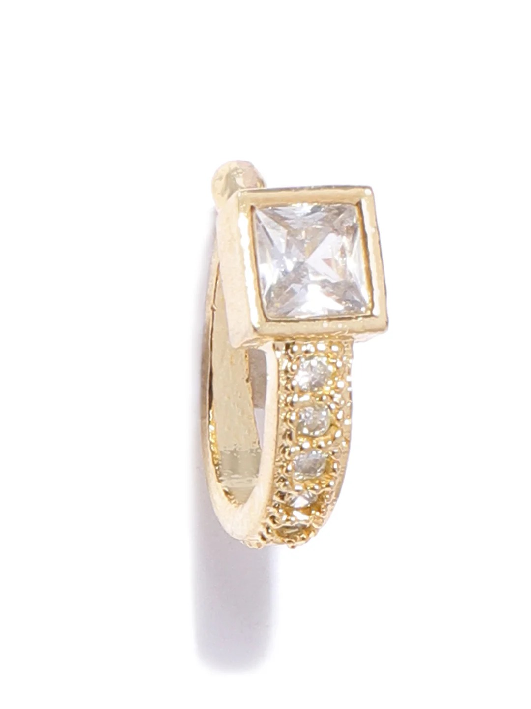Square Solitaire CZ Clip-On Nosepin – Gold Plated Non-Piercing Pressing Nath for Women