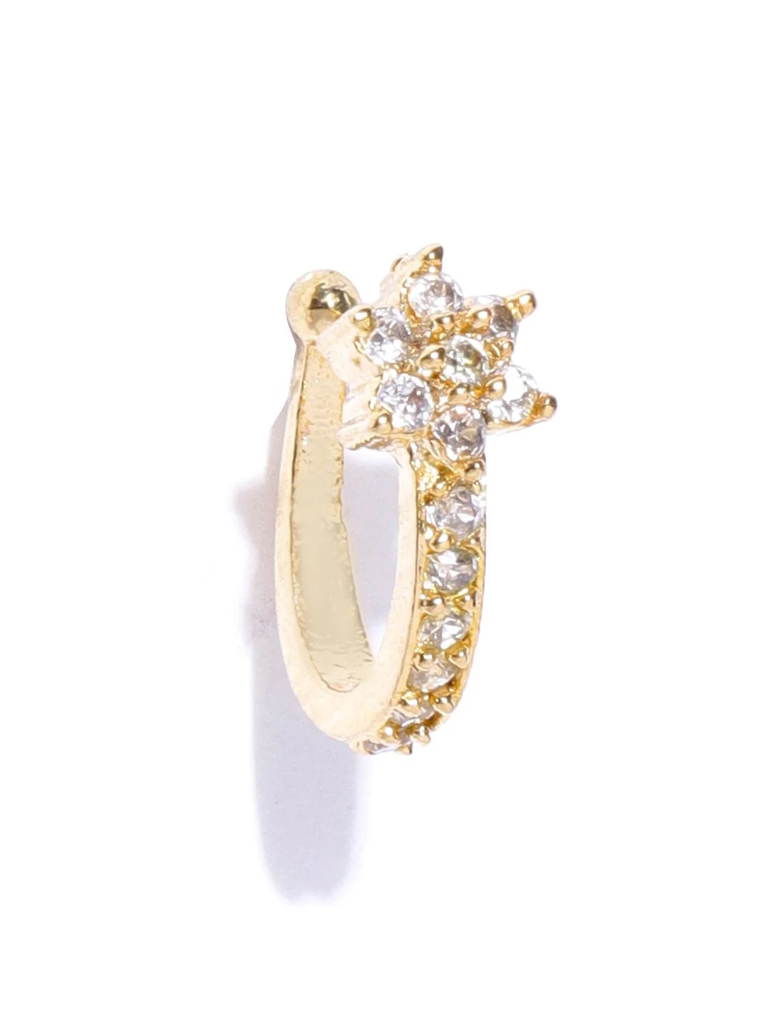 Floral Cluster CZ Clip-On Nosepin – Gold Plated Non-Piercing Pressing Nath for Women