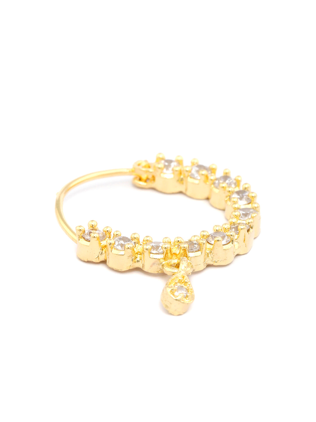 Teardrop Dangle CZ Nose Ring – Gold Plated Pierced Nath for Women
