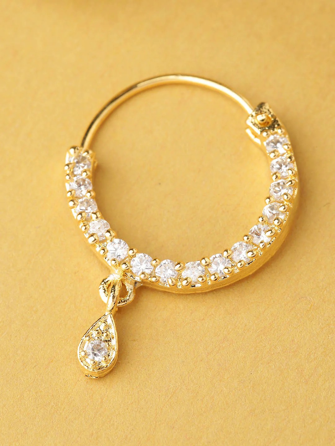 Teardrop Dangle CZ Nose Ring – Gold Plated Pierced Nath for Women