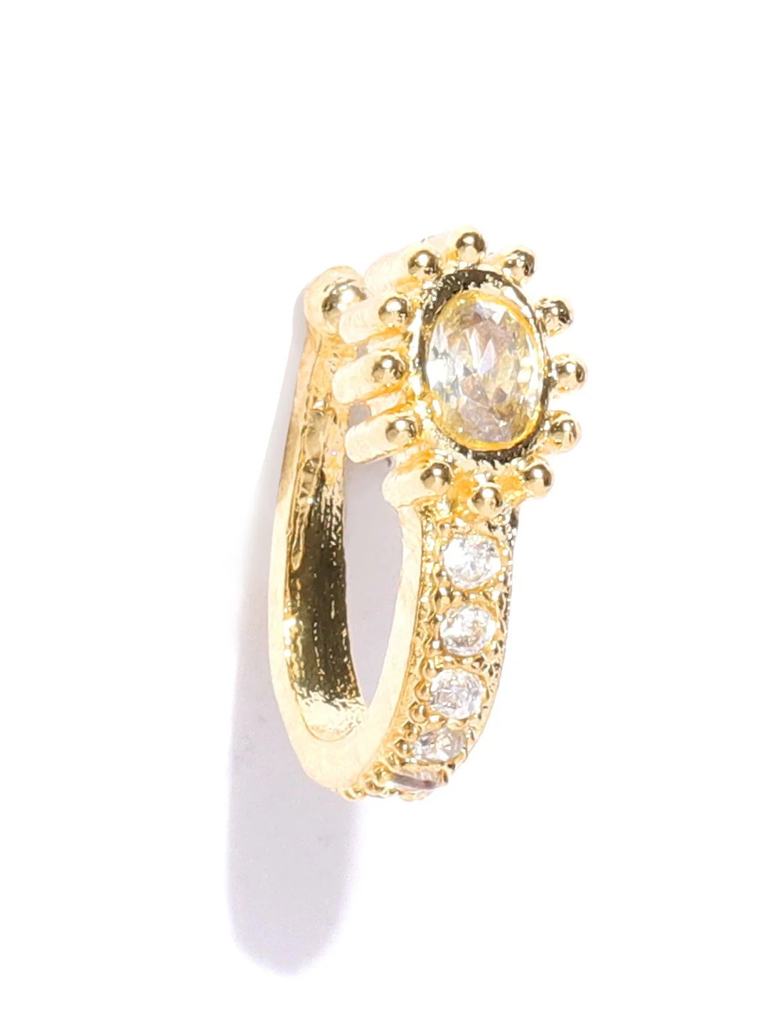Oval Sunburst CZ Clip-On Nosepin – Gold Plated Non-Piercing Pressing Nath for Women