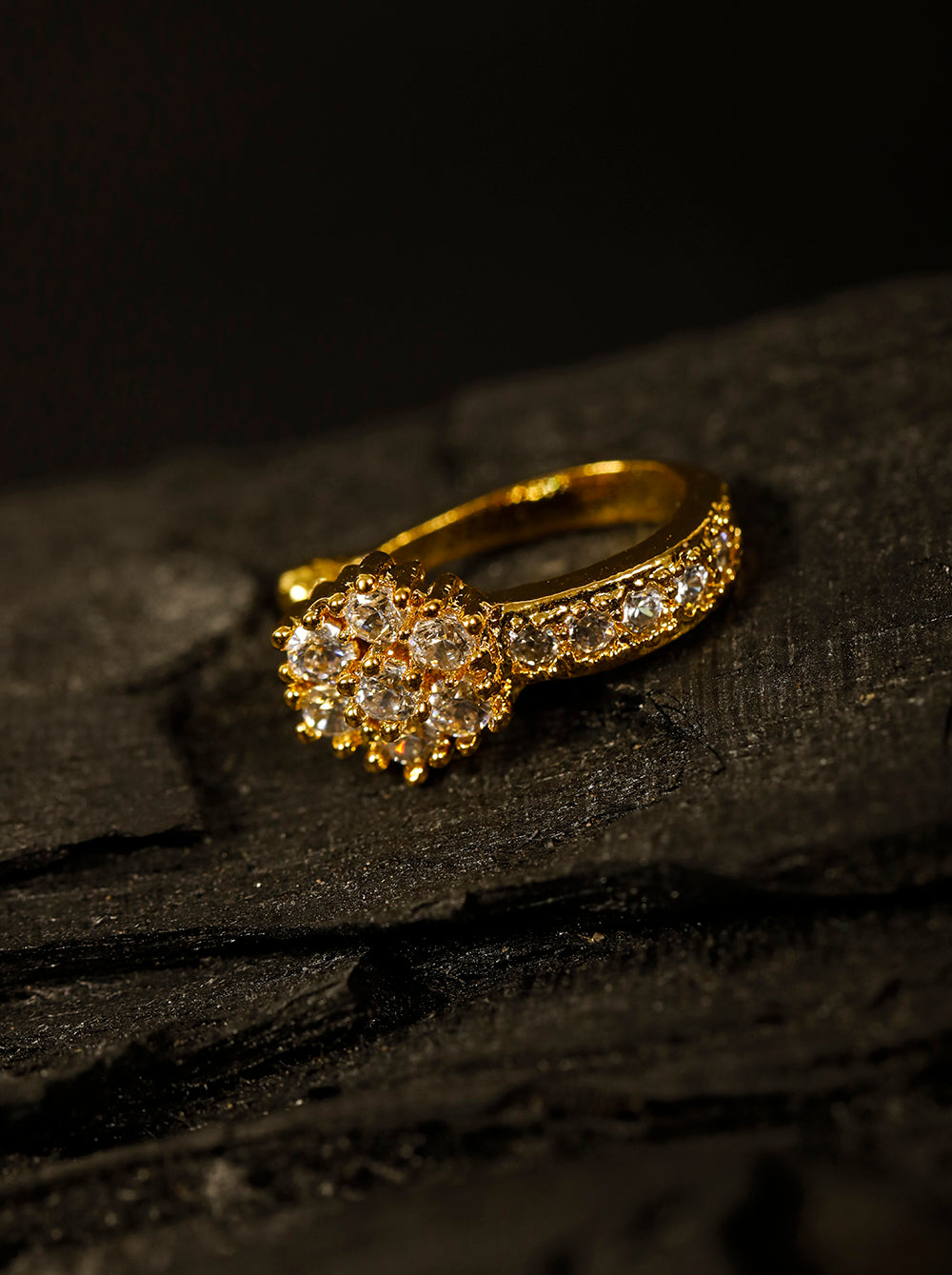 Double Floral CZ Clip-On Nath – Gold Plated Non Piercing Pressing Nosepin for Women