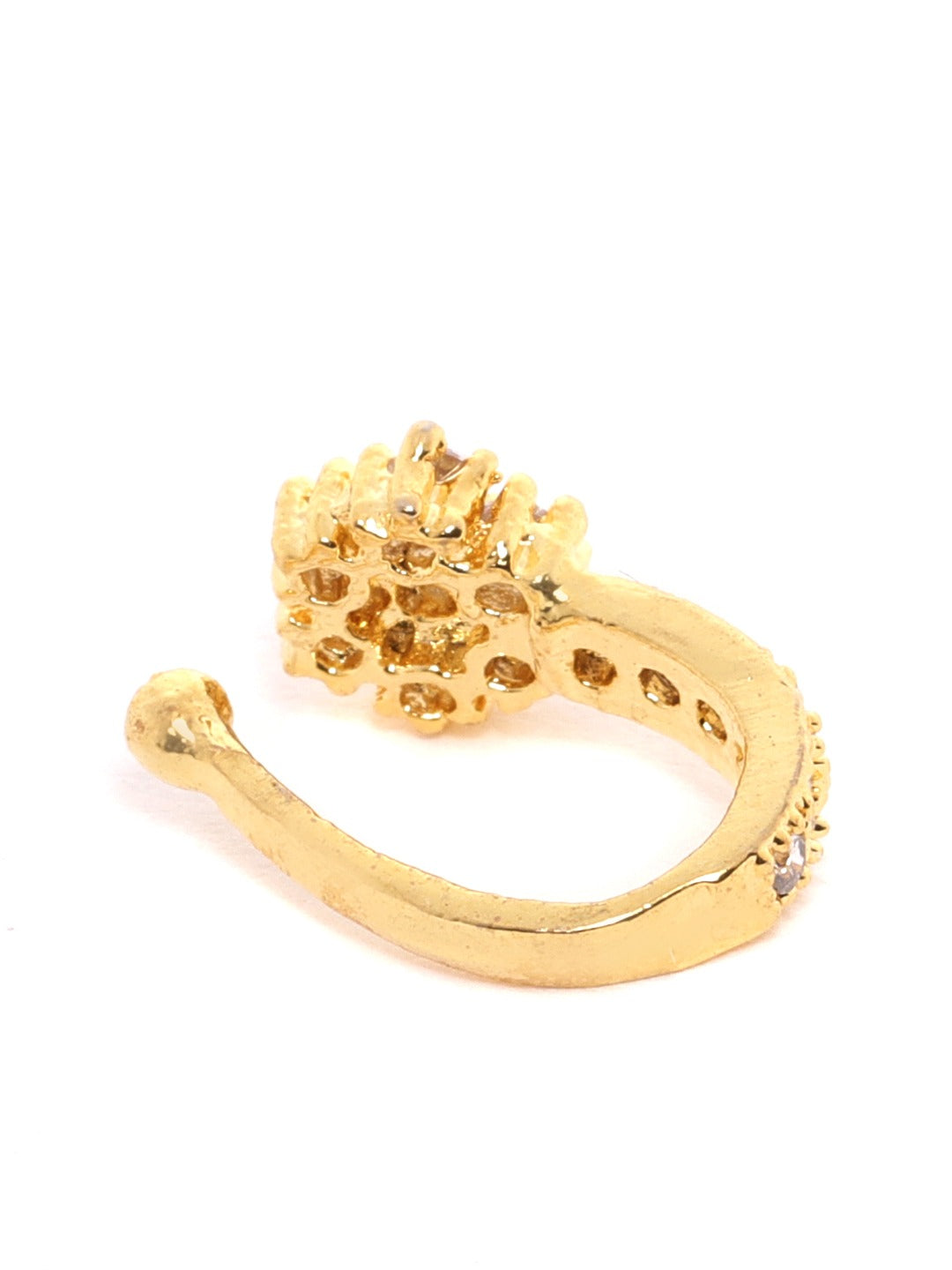 Double Floral CZ Clip-On Nath – Gold Plated Non Piercing Pressing Nosepin for Women