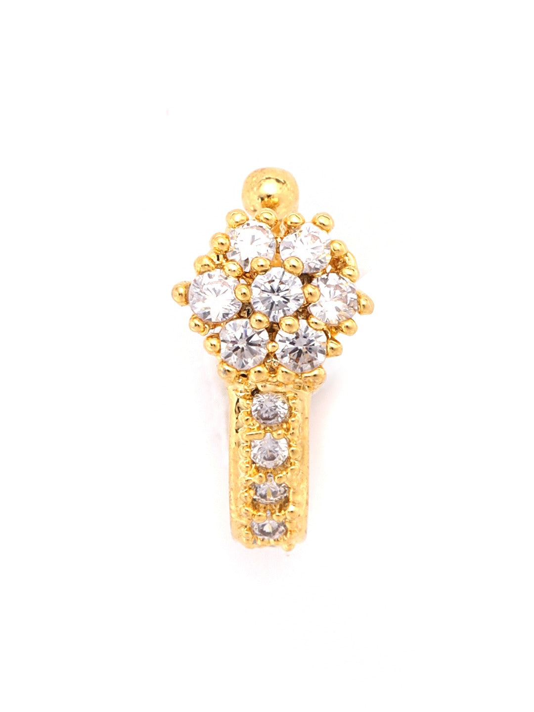 Double Floral CZ Clip-On Nath – Gold Plated Non Piercing Pressing Nosepin for Women