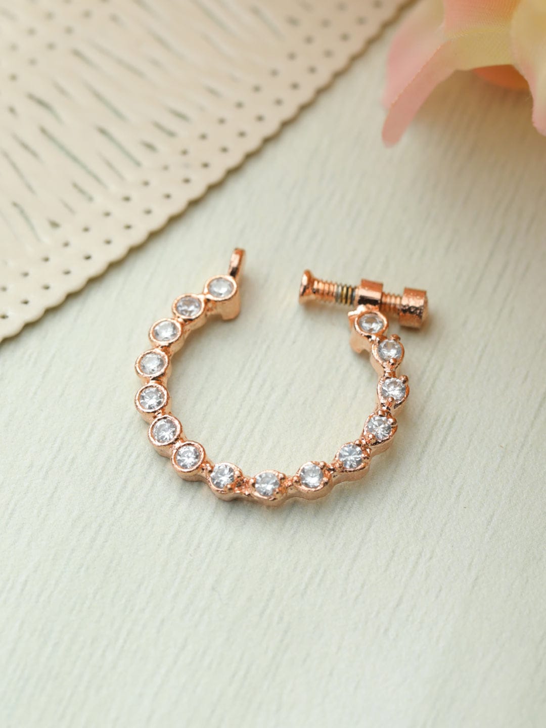 Rose Gold Bezel CZ Screw Nath – Non Piercing Screw-Type Nosepin for Women