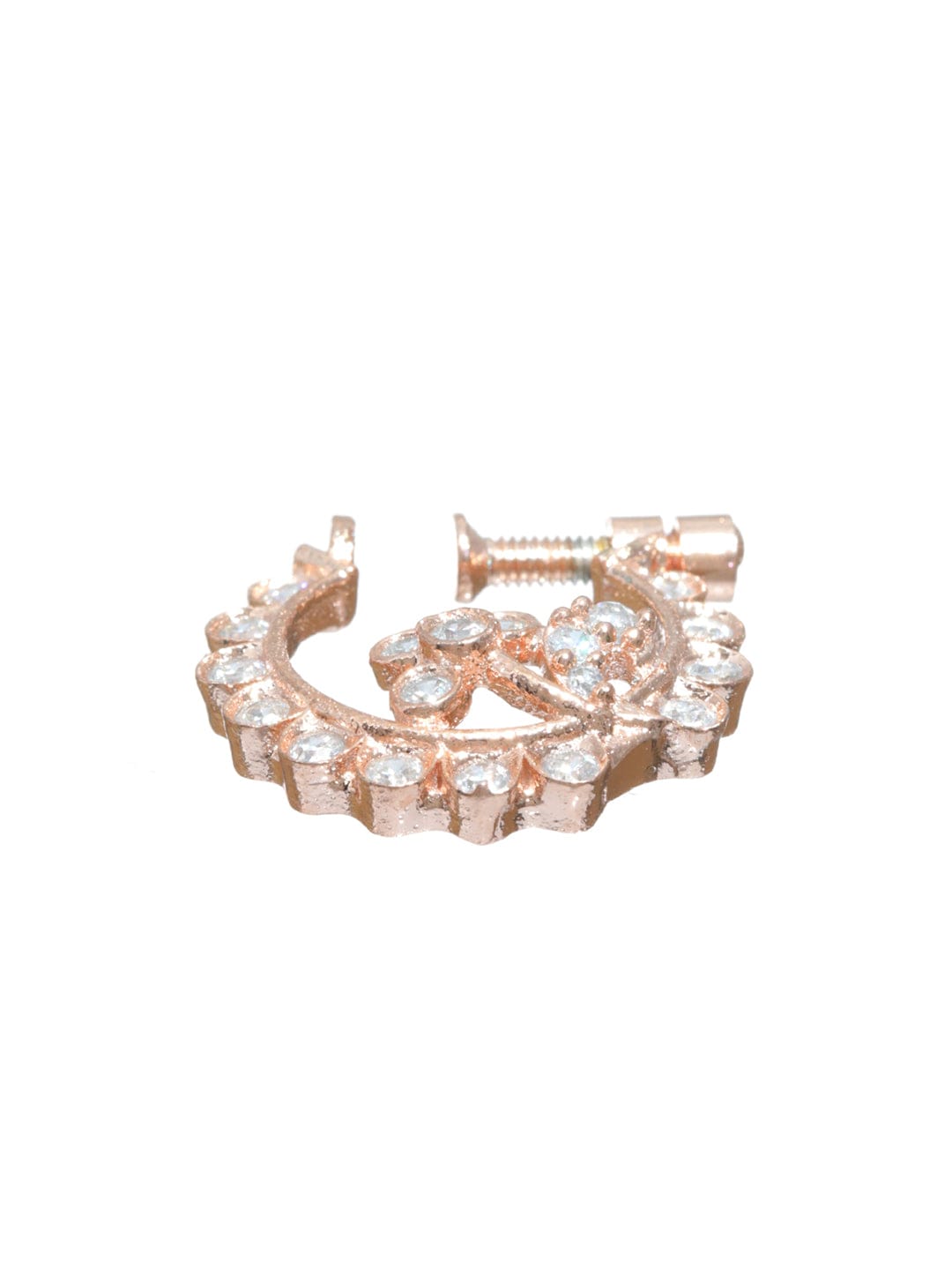 Rose Gold Layered Swirl CZ Screw Nath – Non Piercing Screw-Type Nosepin for Women
