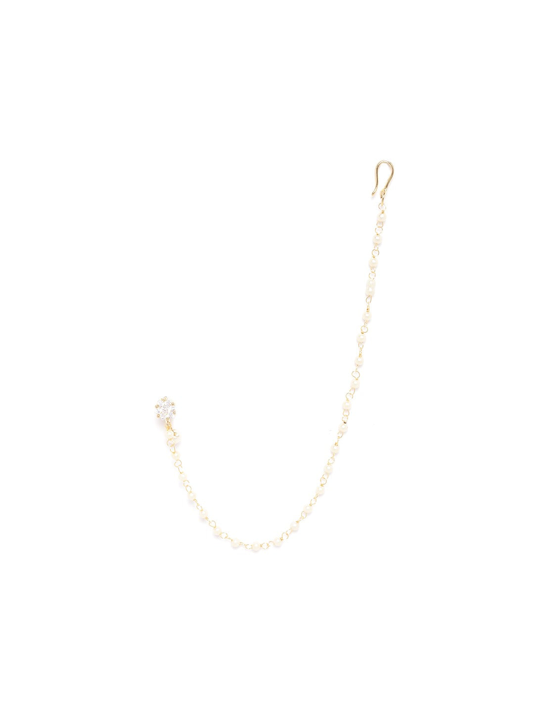 Floral CZ Bridal Nath with Pearl Chain – Non Piercing Clip-On Wedding Nose Ring for Women