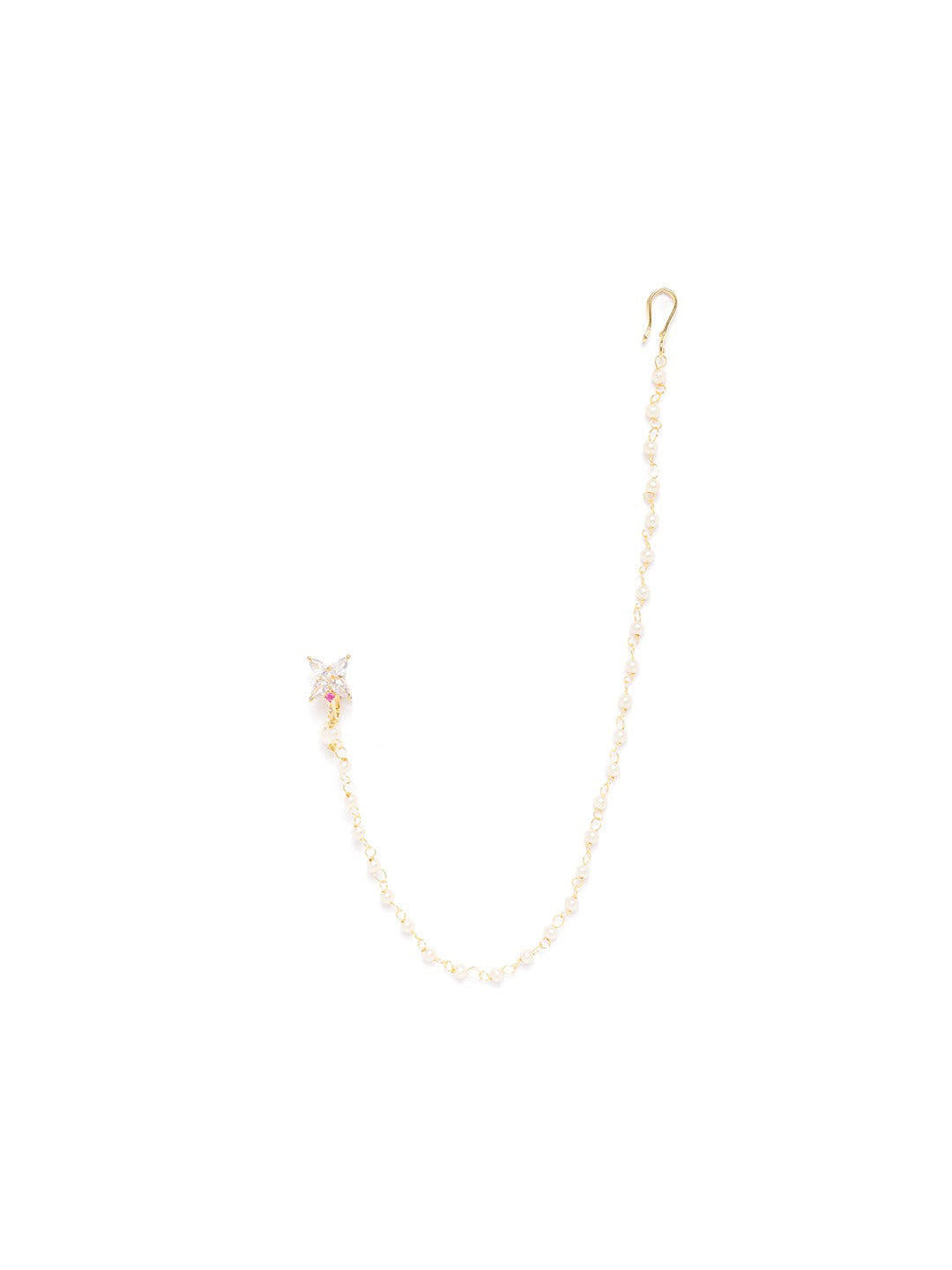 Pearl Beaded Nath Chain with Floral CZ Pendant – Gold Plated Nathani Chain for Women