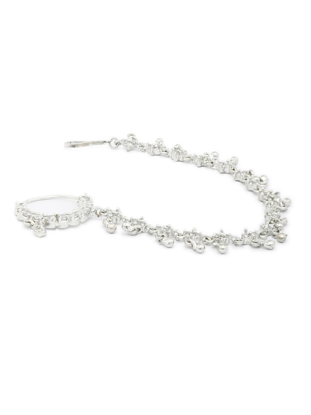 Silver CZ Ghungroo Bridal Nath with Chain – Pierced Nathni for Women