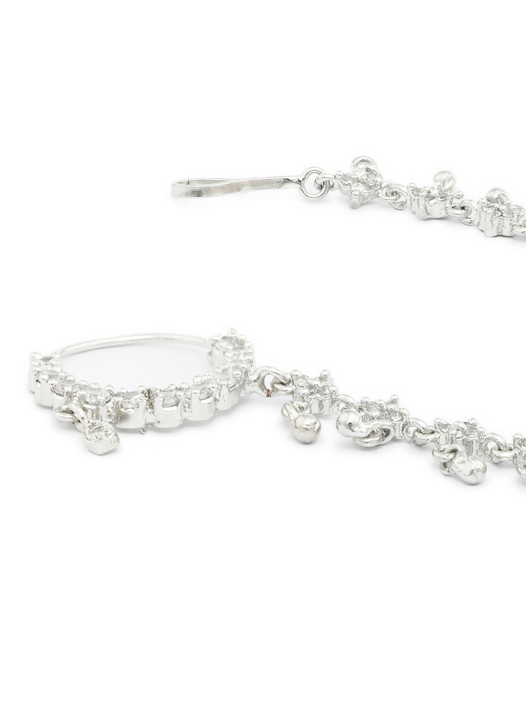 Silver CZ Ghungroo Bridal Nath with Chain – Pierced Nathni for Women