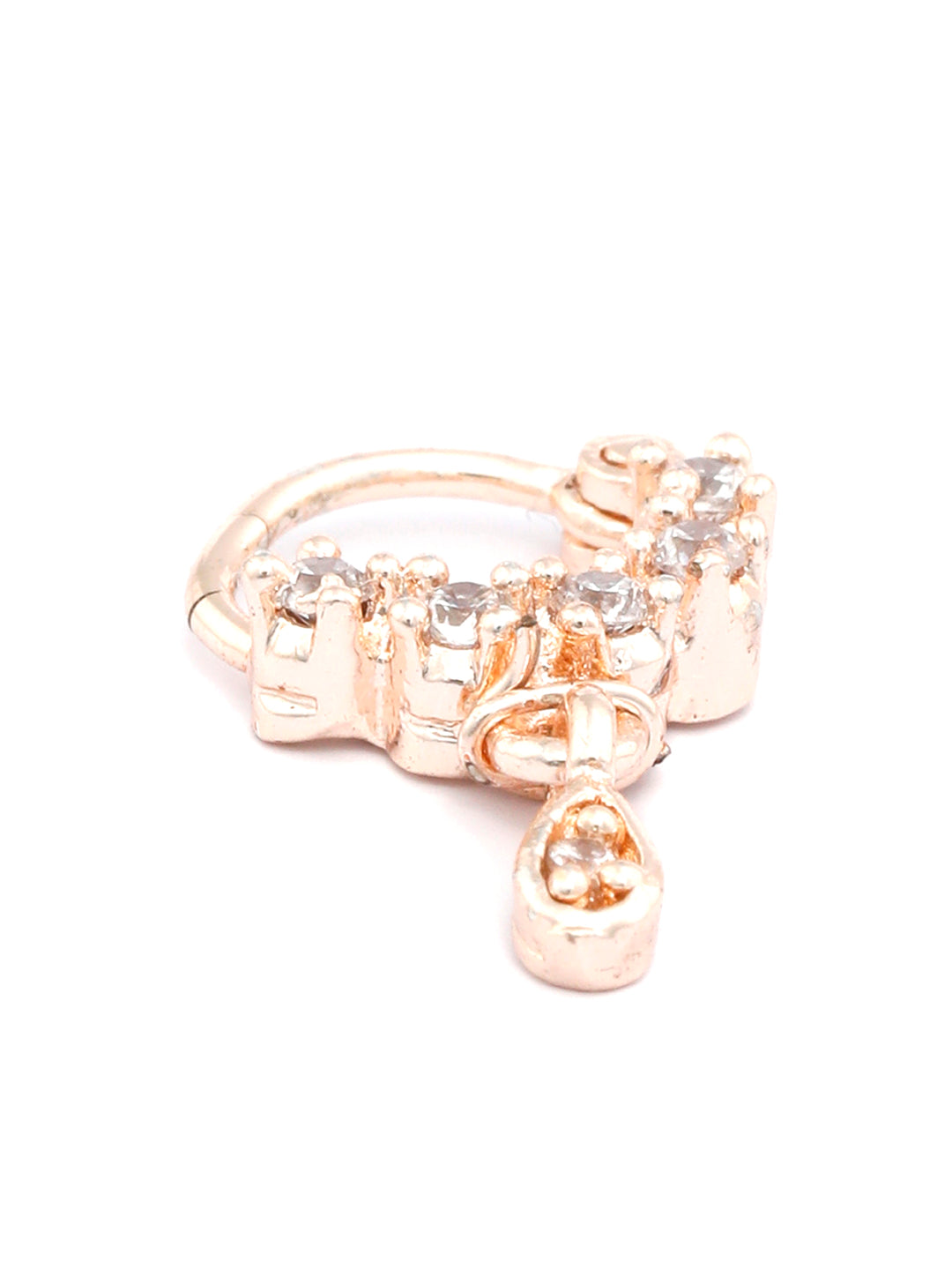 Rose Gold CZ Teardrop Dangle Nath – Pierced Nose Ring for Women