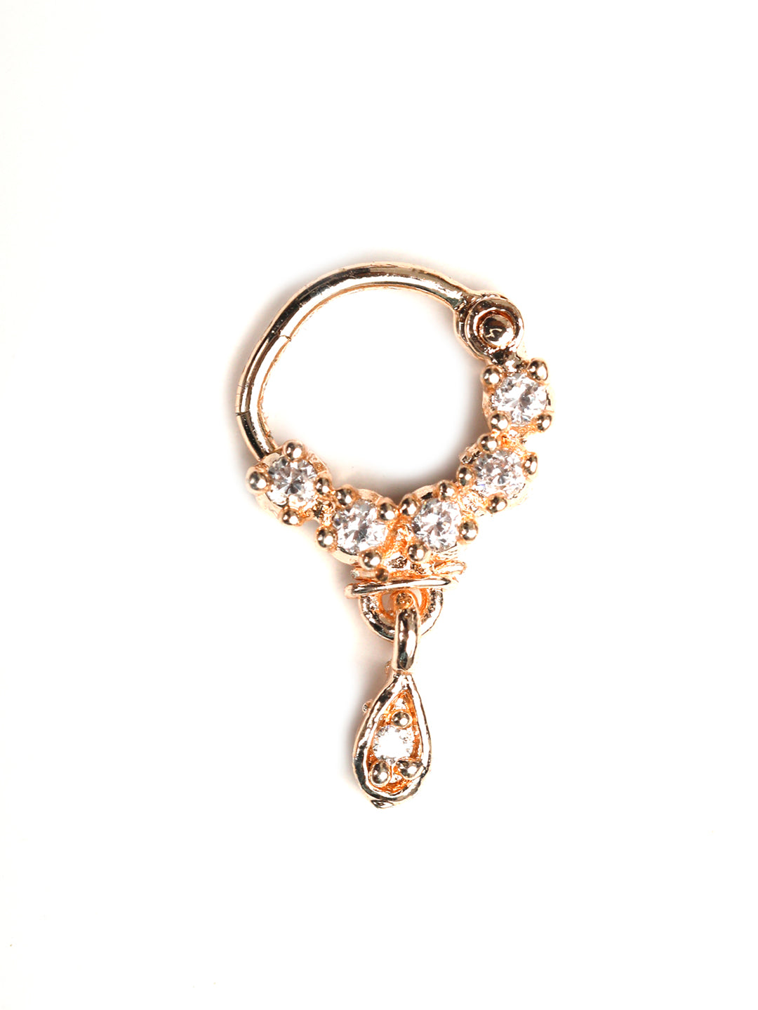 Rose Gold CZ Teardrop Dangle Nath – Pierced Nose Ring for Women