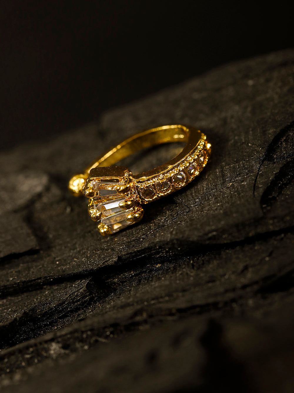 Gold Baguette Crown CZ Clip-On Nosepin – Non Piercing Pressing Nath for Women