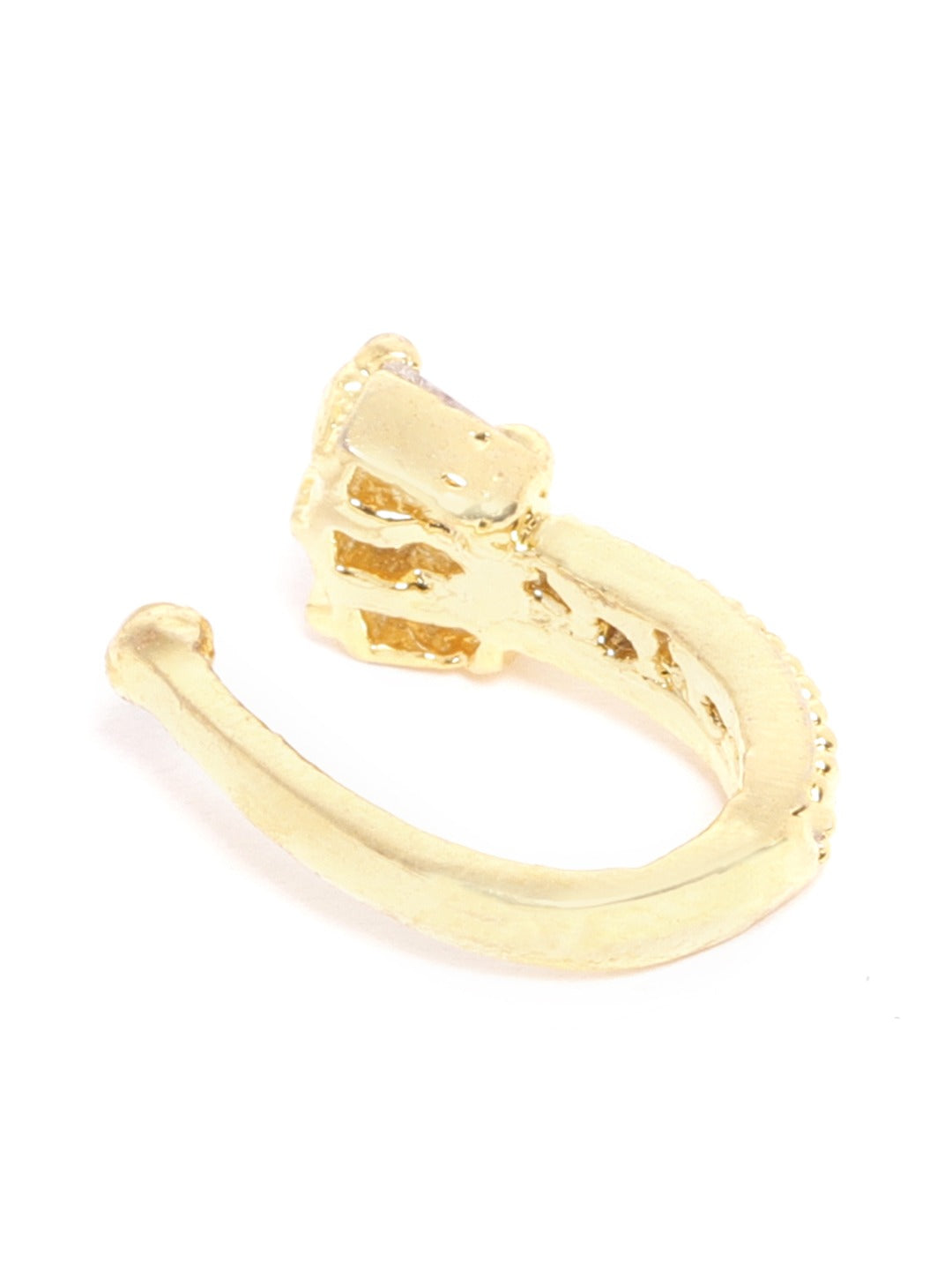 Gold Baguette Crown CZ Clip-On Nosepin – Non Piercing Pressing Nath for Women