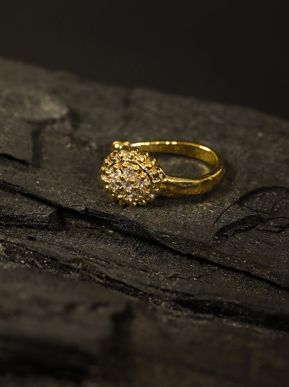 Gold CZ Cluster Flower Clip-On Nath – Non Piercing Pressing Nosepin for Women