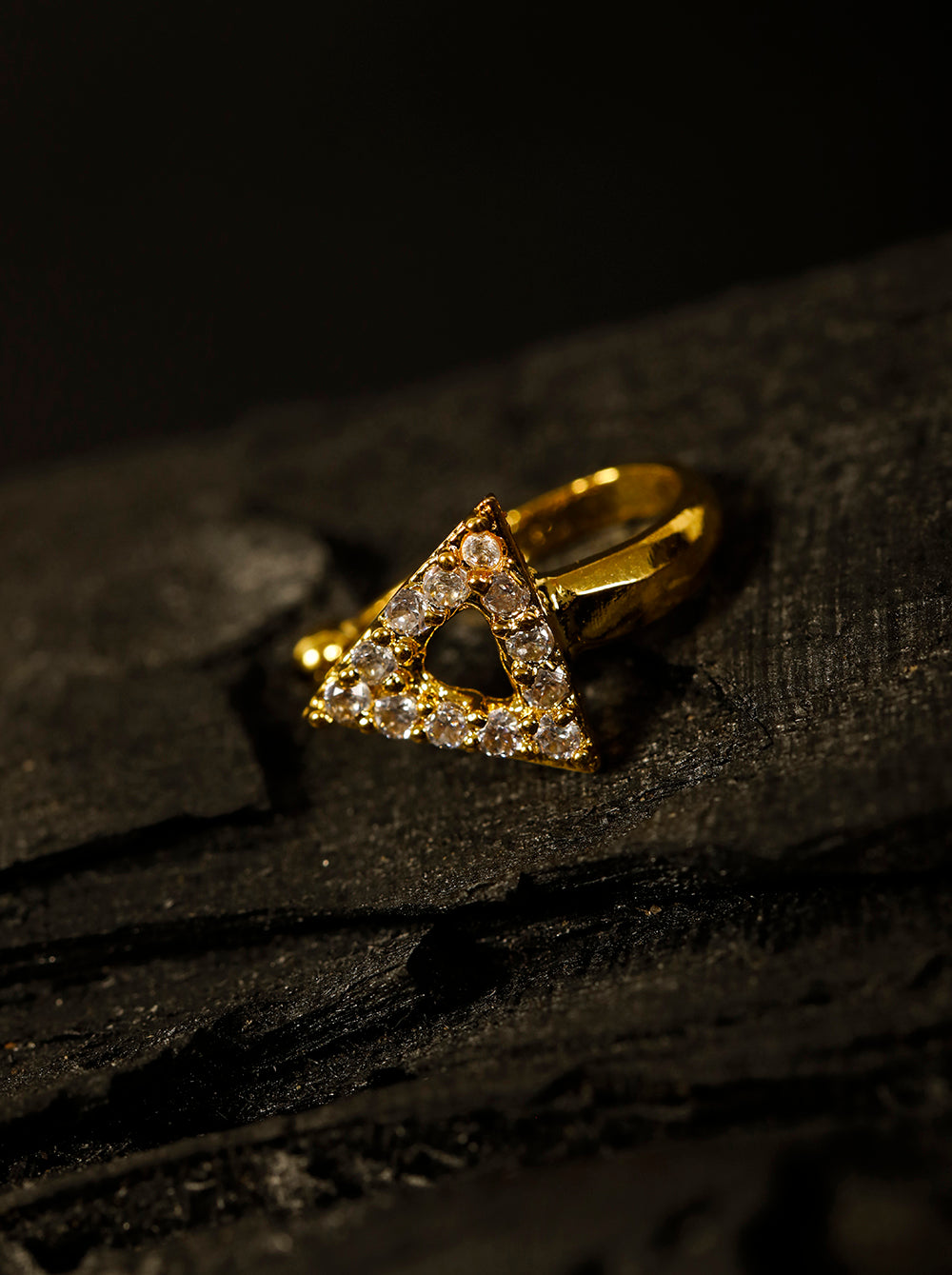 Gold Triangle Cut-Out CZ Clip-On Nosepin – Non Piercing Pressing Nath for Women