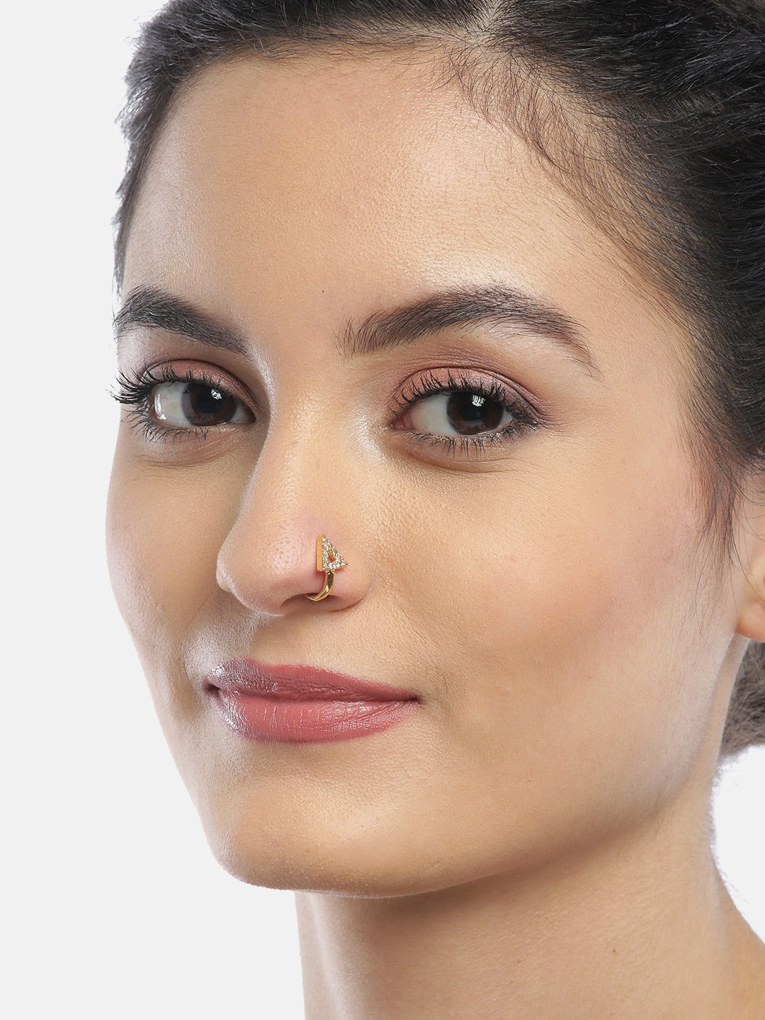 Gold Triangle Cut-Out CZ Clip-On Nosepin – Non Piercing Pressing Nath for Women