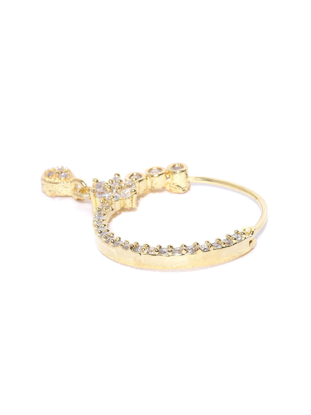 Gold Dual-Pattern Floral CZ Teardrop Nath – Pierced Nose Ring for Women