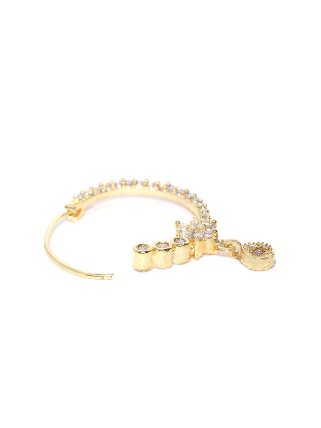 Gold Dual-Pattern Floral CZ Teardrop Nath – Pierced Nose Ring for Women