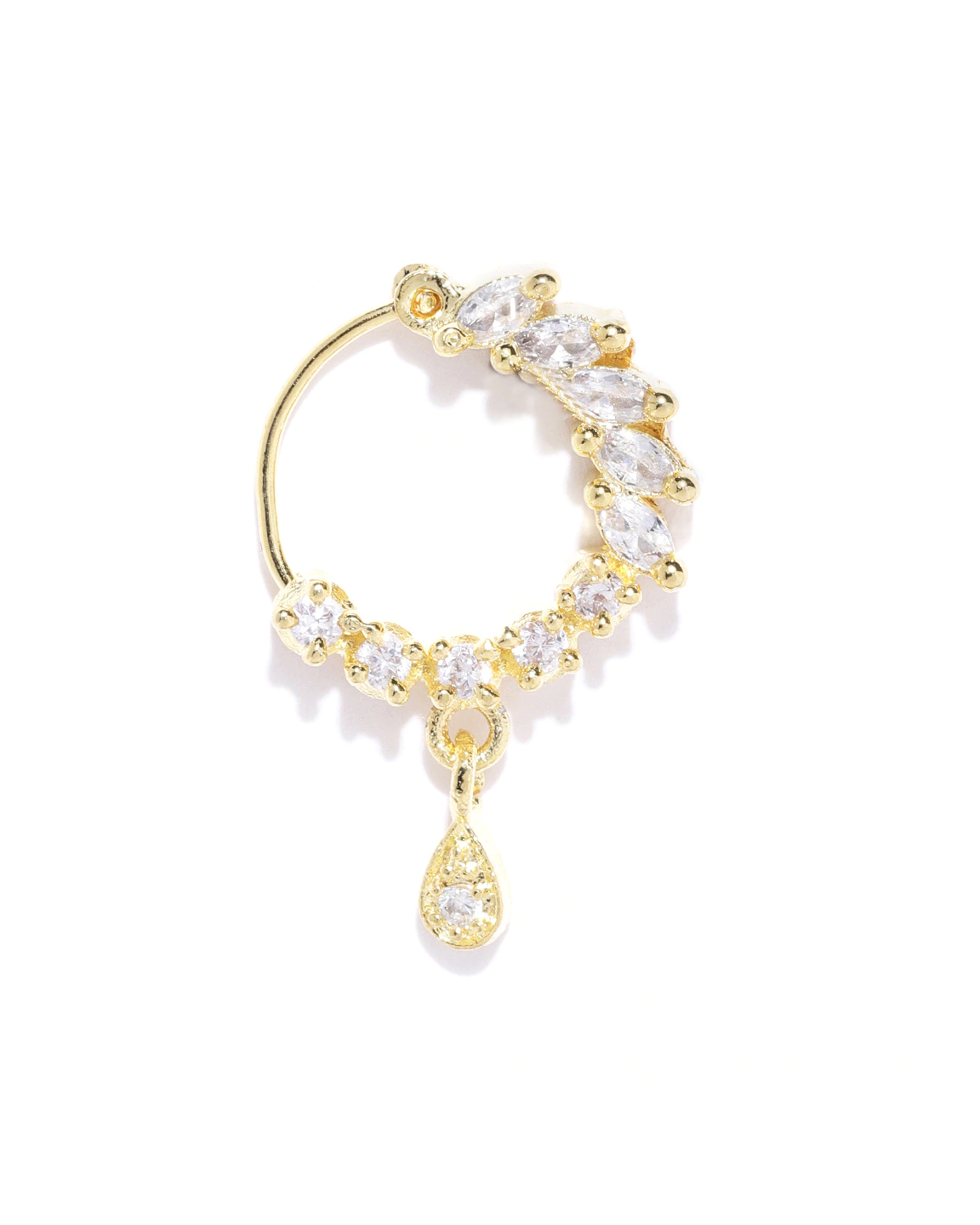 Gold Marquise-CZ Cluster Teardrop Nath – Pierced Nose Ring for Women