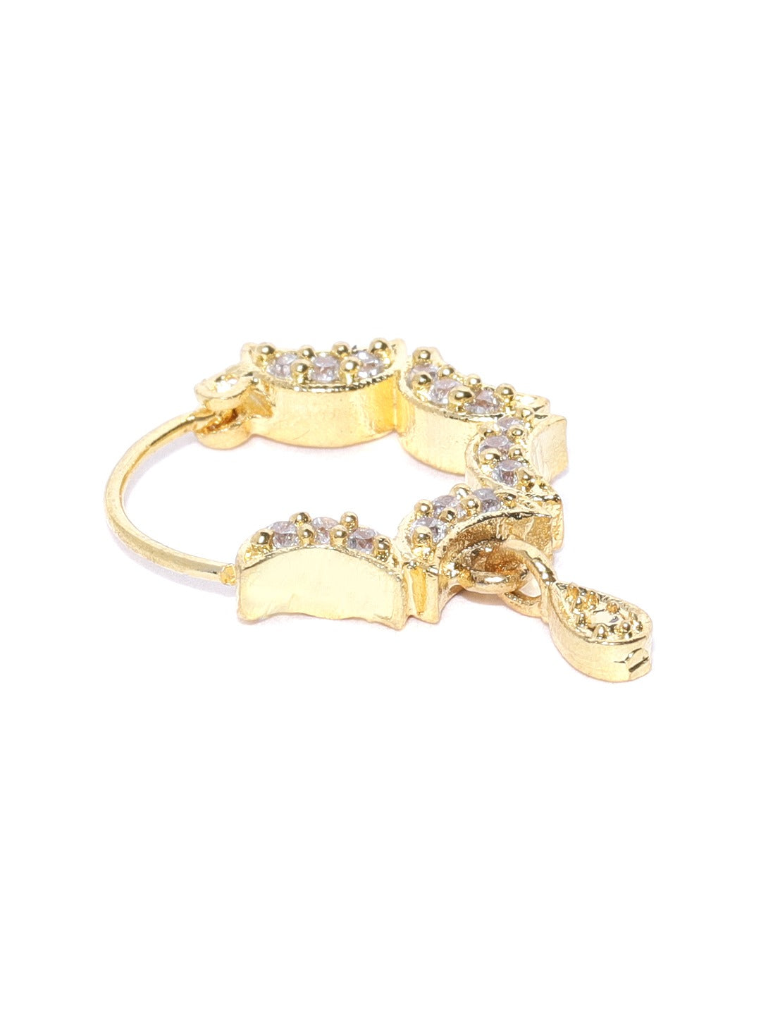 Scalloped Crescent CZ Teardrop Nath – Gold Plated Pierced Nose Ring for Women and Girls