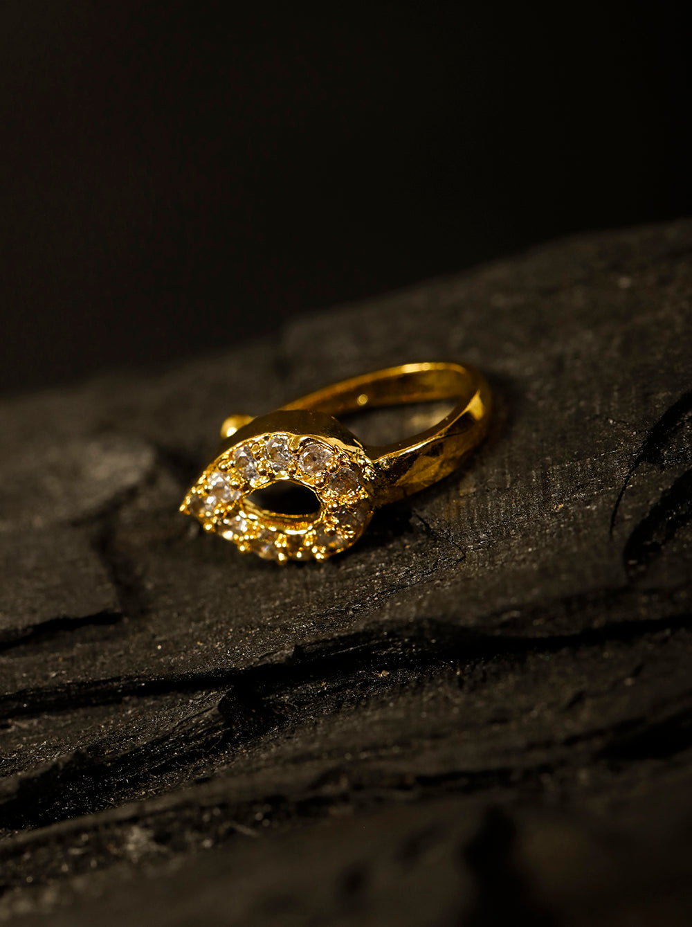 Gold Hollow Teardrop CZ Clip-On Nath – Non Piercing Pressing Nosepin for Girls