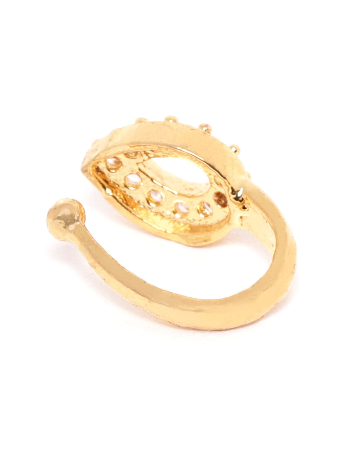 Gold Hollow Teardrop CZ Clip-On Nath – Non Piercing Pressing Nosepin for Girls