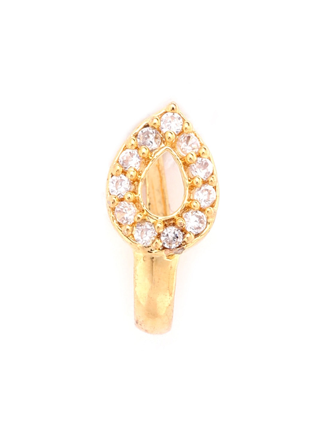 Gold Hollow Teardrop CZ Clip-On Nath – Non Piercing Pressing Nosepin for Girls