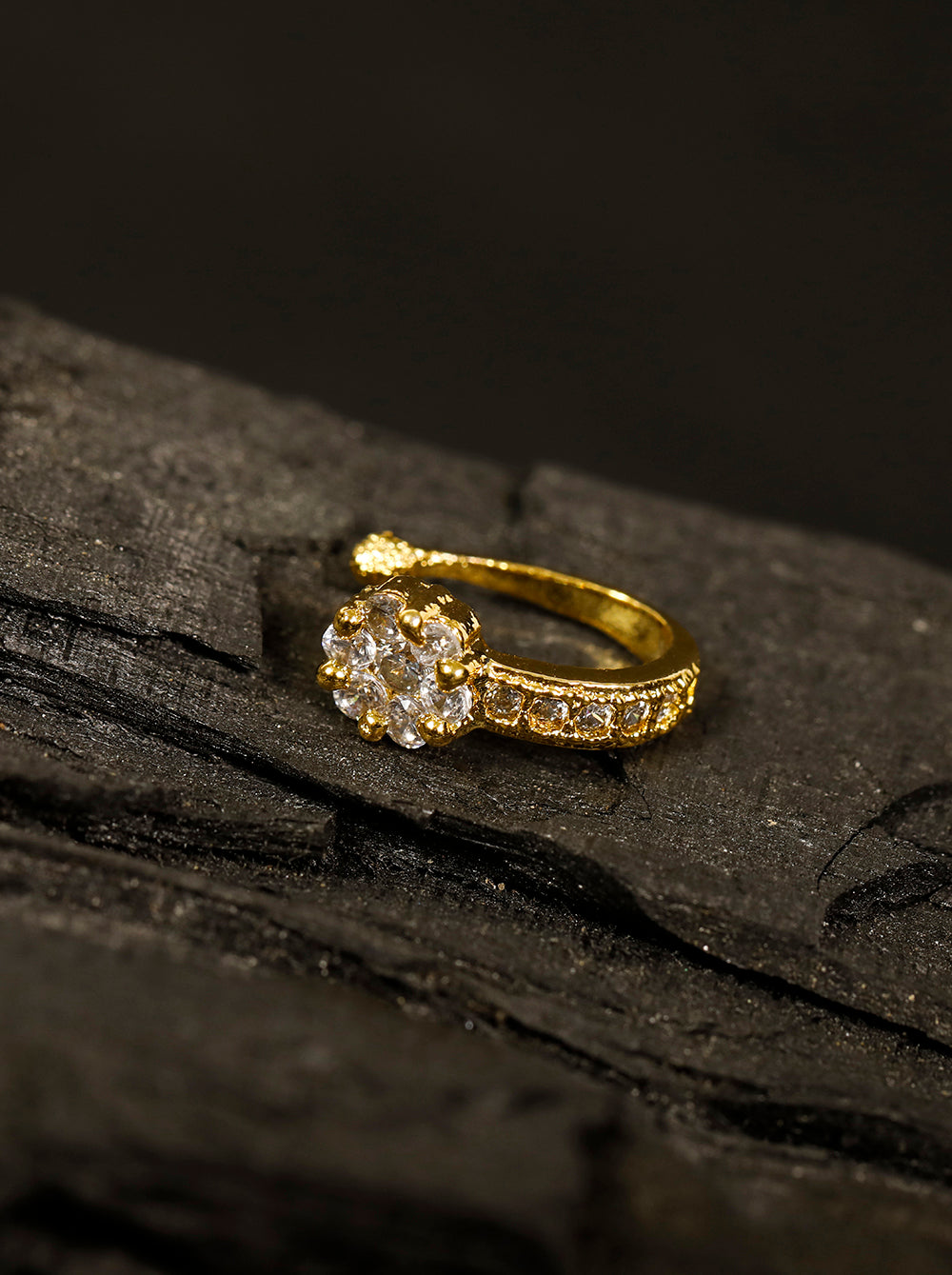 Gold Floral CZ Cluster Clip-On Nosepin – Non Piercing Pressing Nath for Women