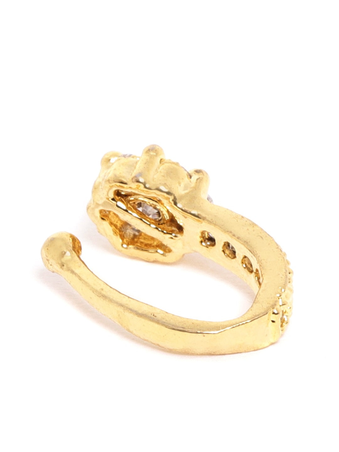 Gold Floral CZ Cluster Clip-On Nosepin – Non Piercing Pressing Nath for Women