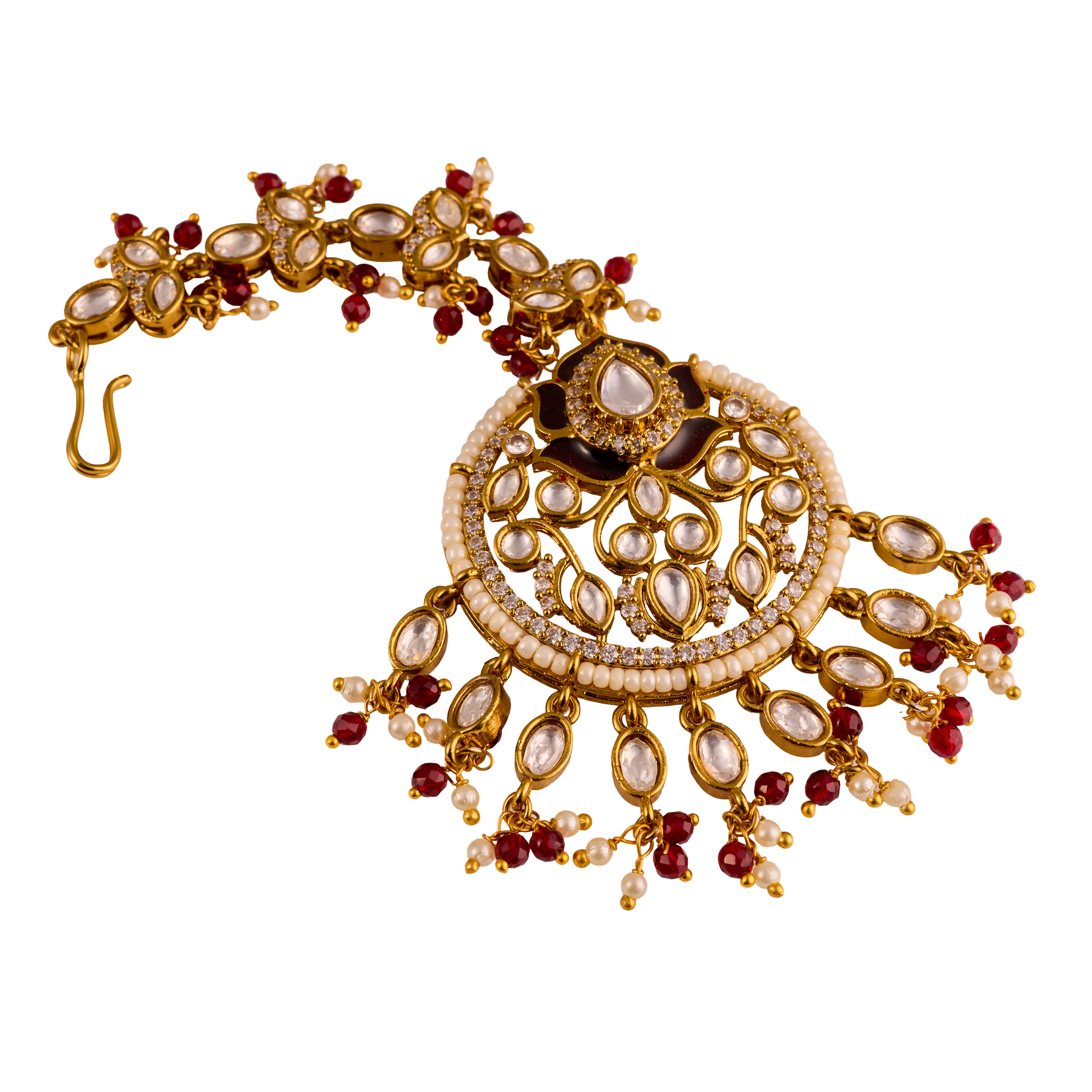 The Naaz Antique Gold Bridal Ruby Kundan Maangtikka