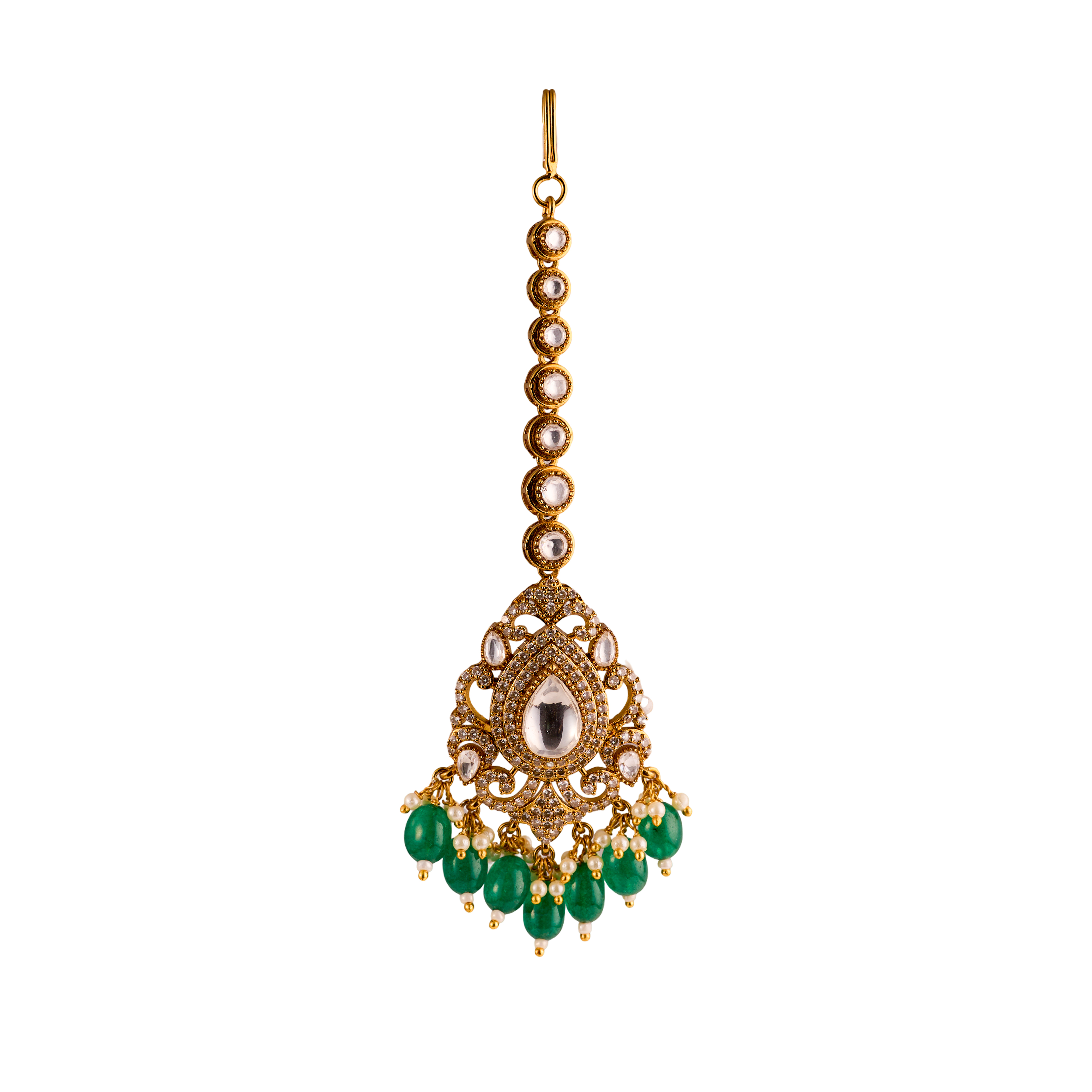 The Emerald Mohar Bridal kundan and pearl Maangtikka