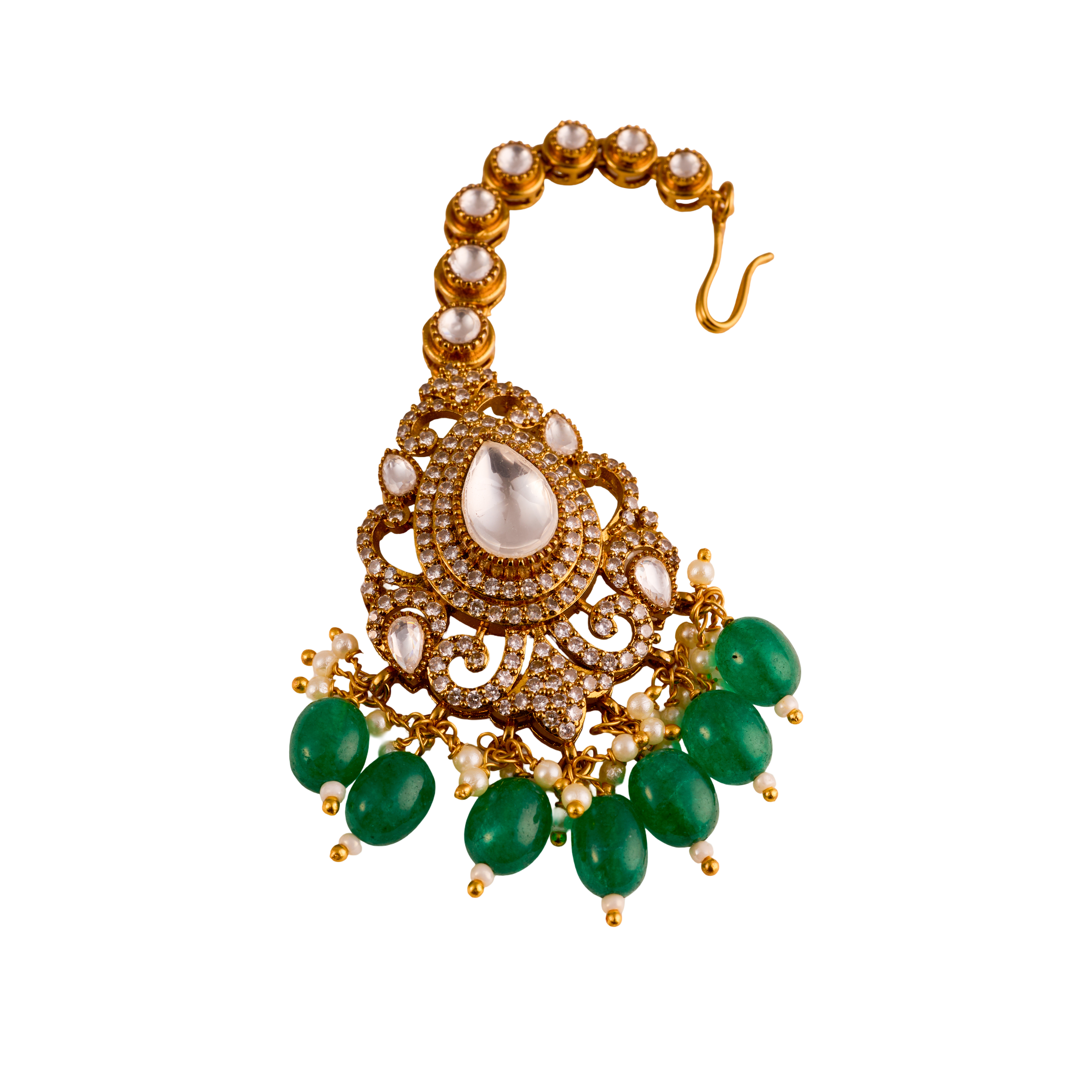The Emerald Mohar Bridal kundan and pearl Maangtikka
