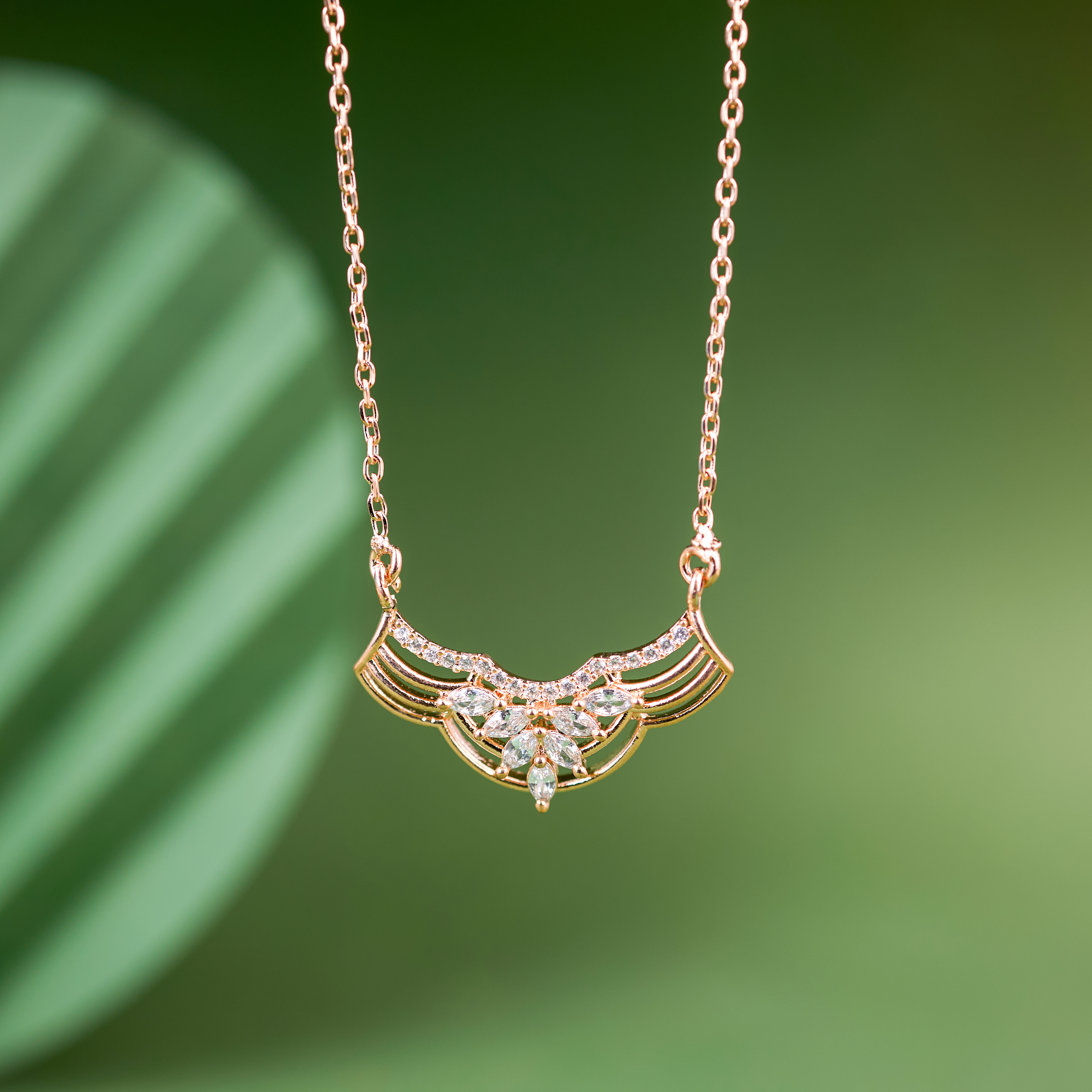 Crystal Curve RoseGold Wing Chain