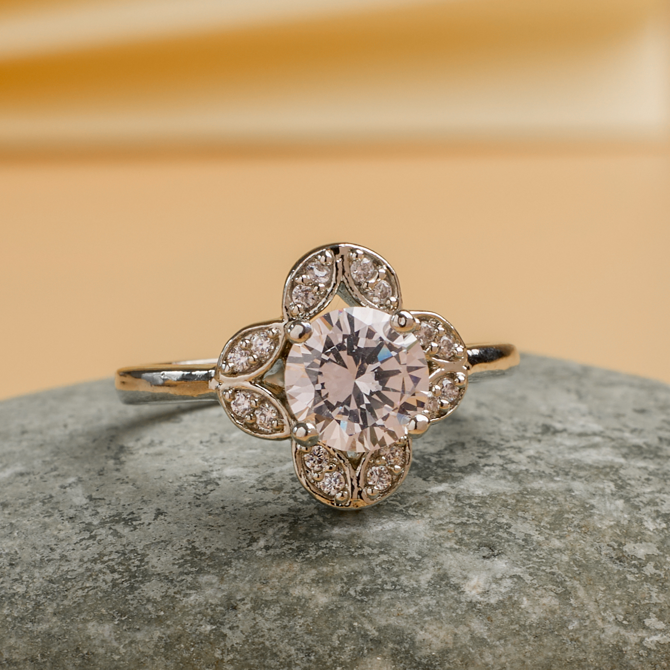 Silver Petal Crown Solitaire