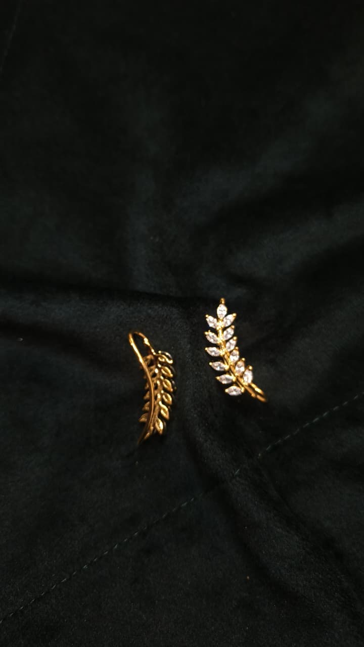 Nimoraa Elara Leaf CZ Gold-Plated Ear Cuffs for Women
