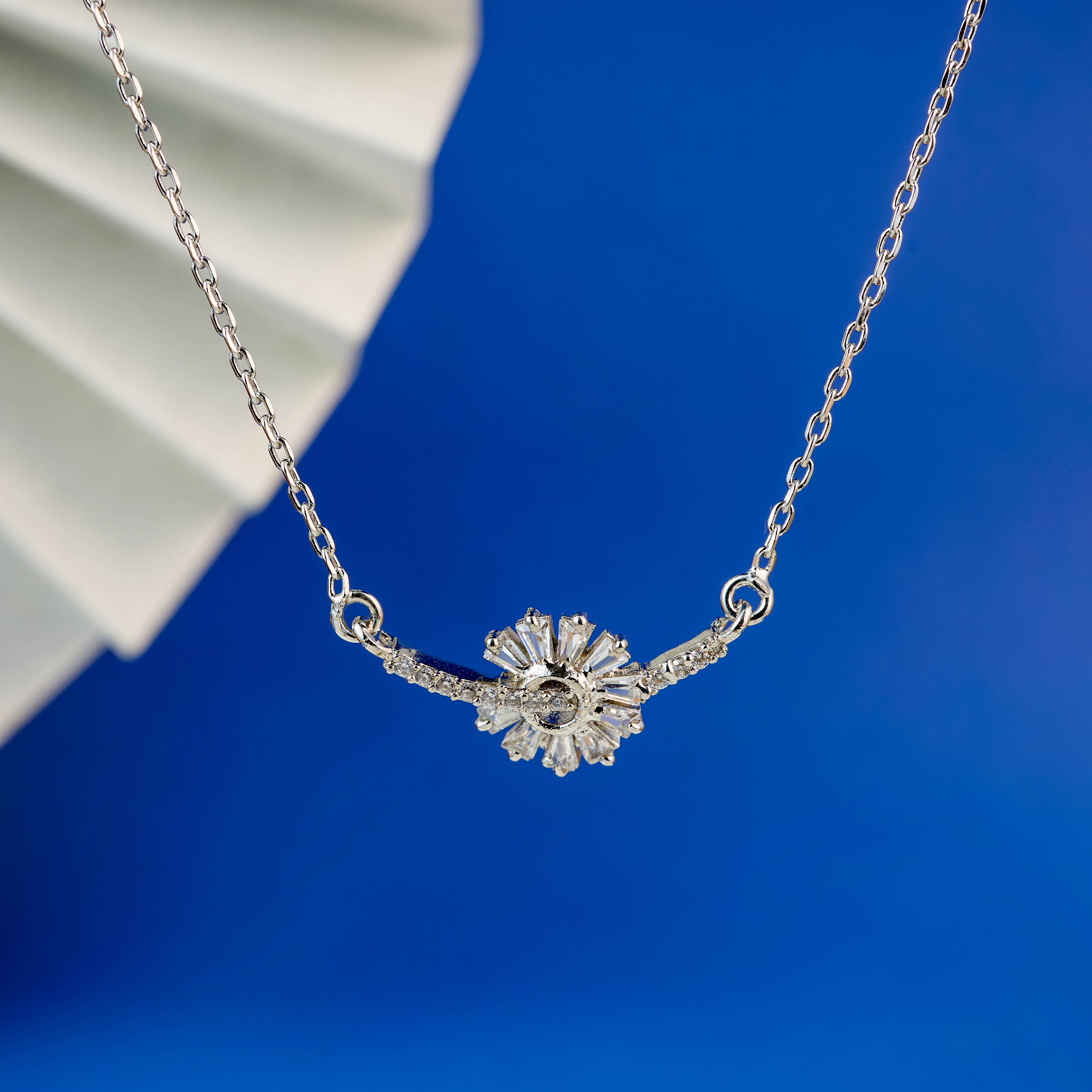 Silver plated Orbit Bloom Diamond Chain