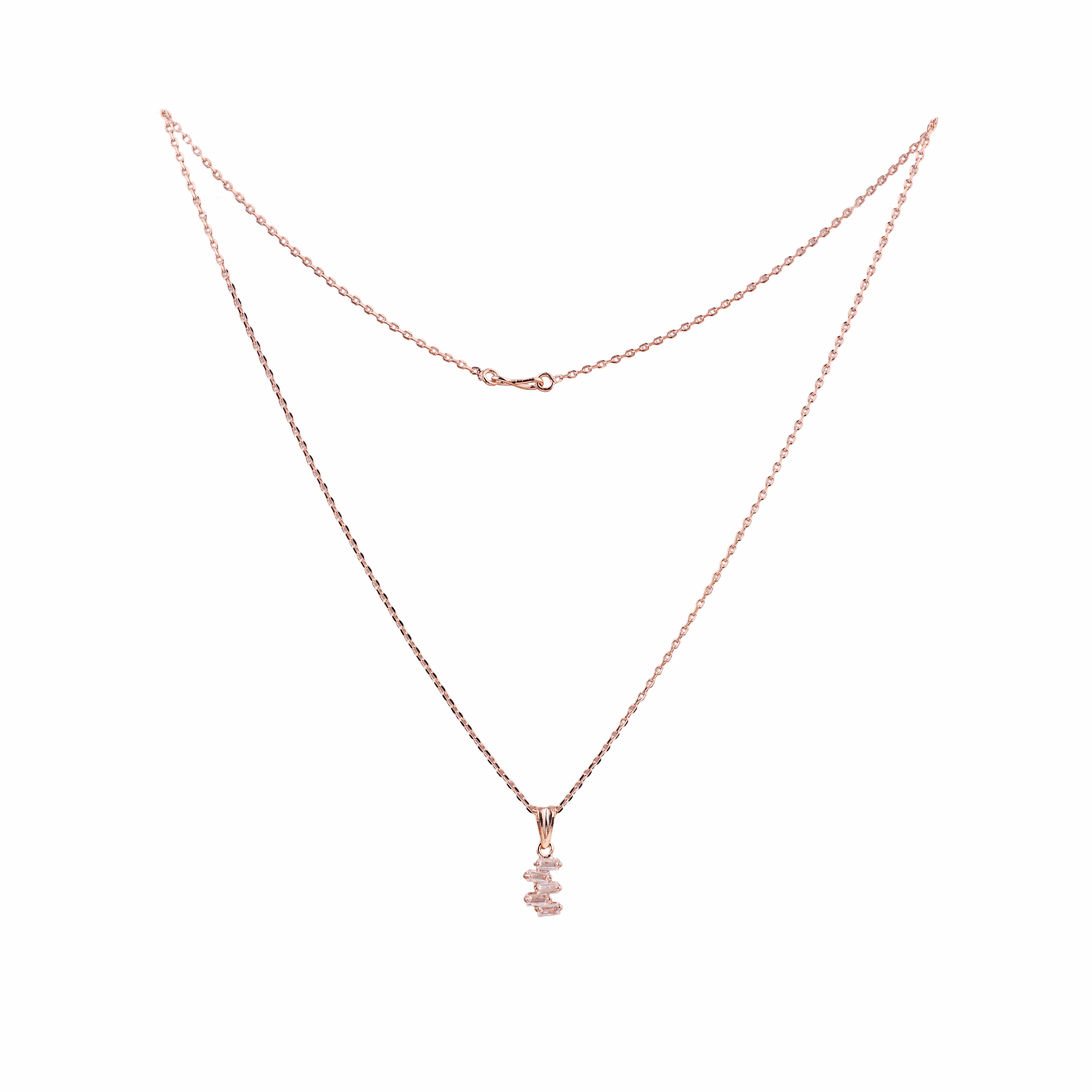 Nimoraa Stacked Rosegold Baguette Drop Chain