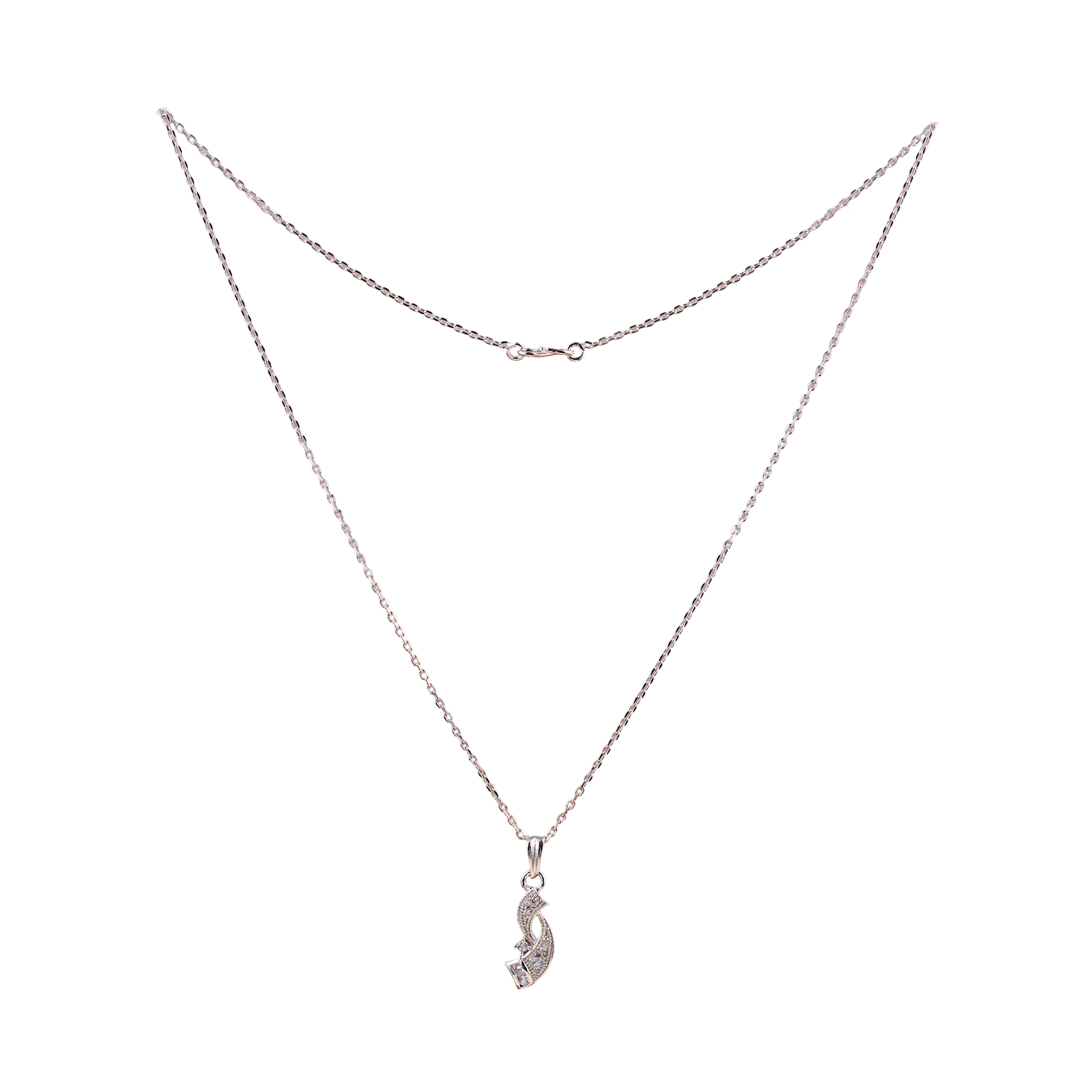 Nimoraa Curved Sparkle Silver Drop Chain
